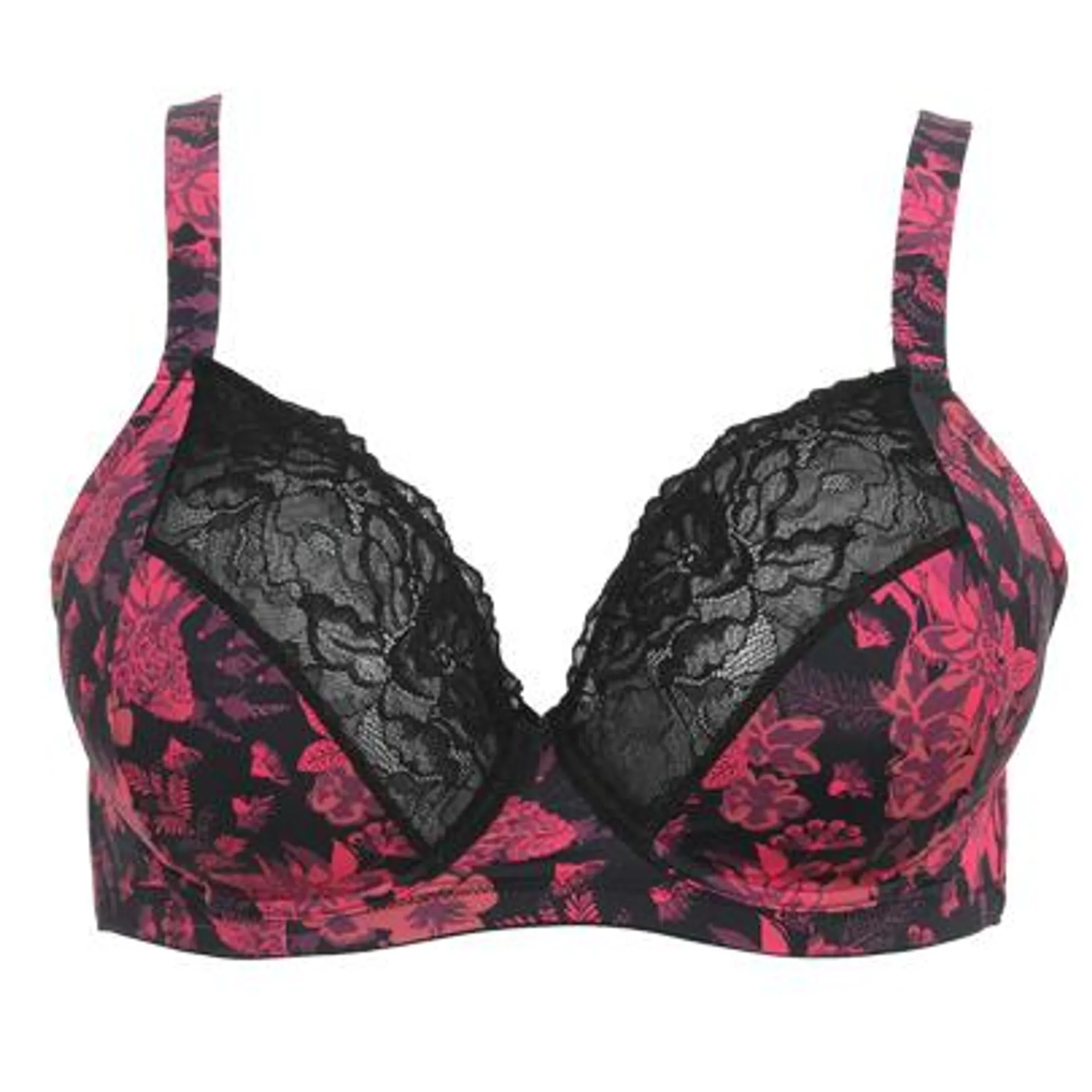 Soutien gorges fleuri noir et rose grand maintien