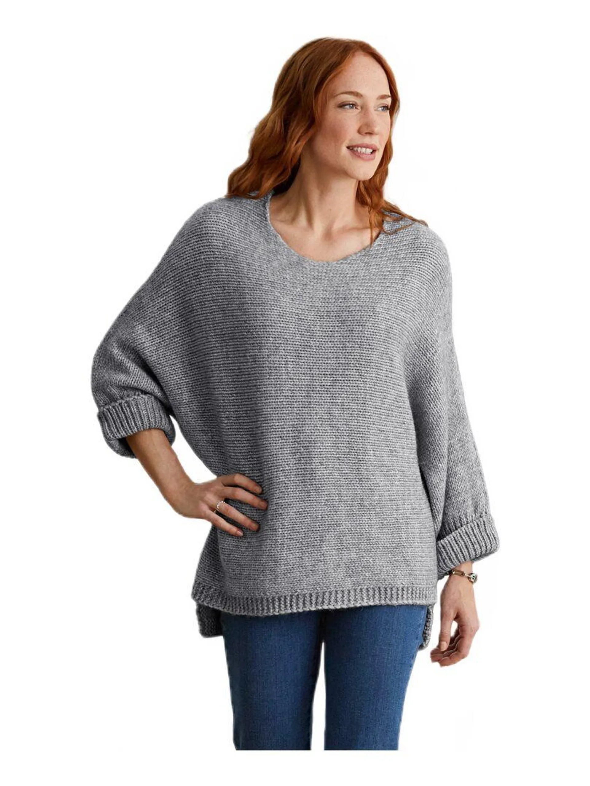 Pull-tunique maille chinée volume boîte - Gris