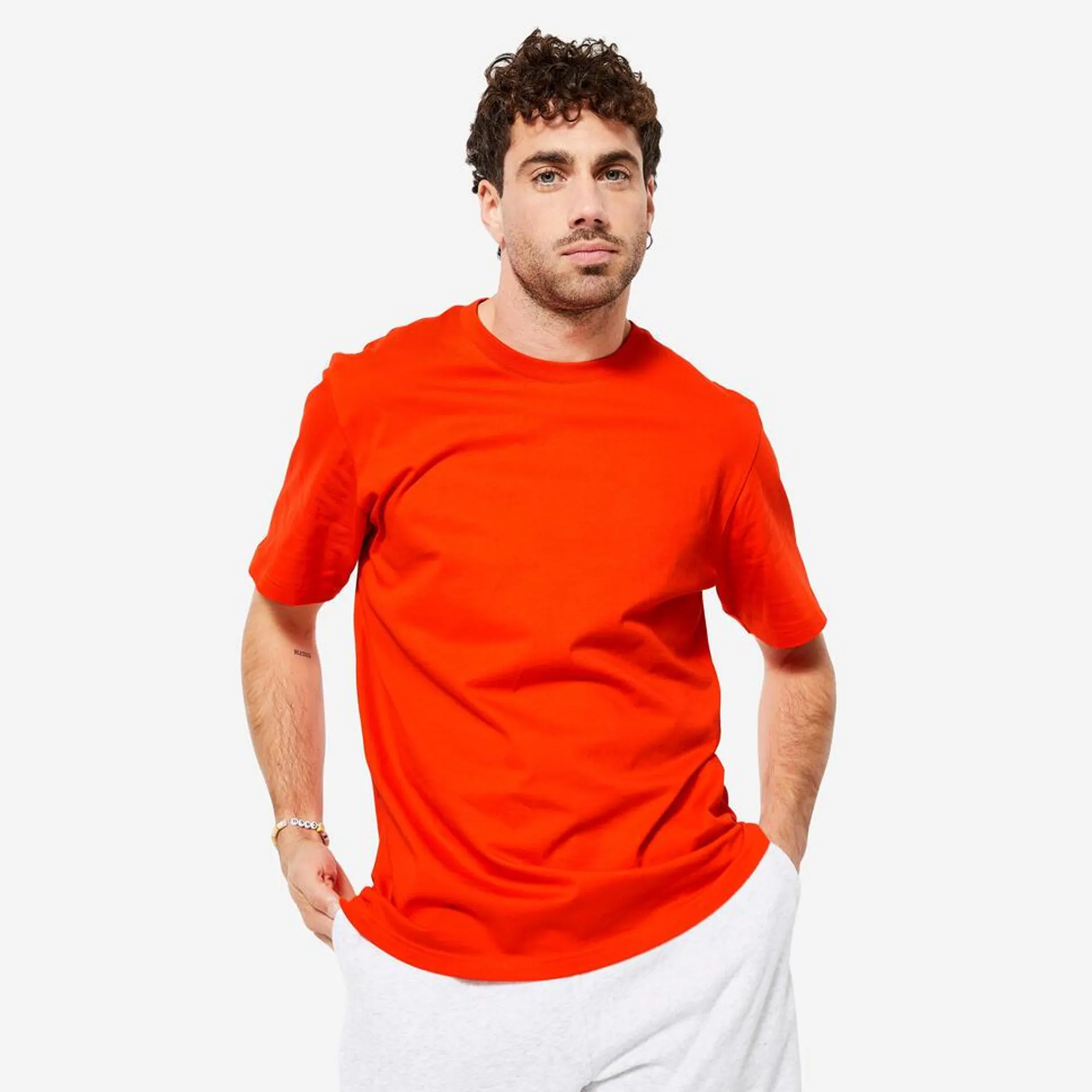 T-shirt de fitness regular en coton homme, tomate vif