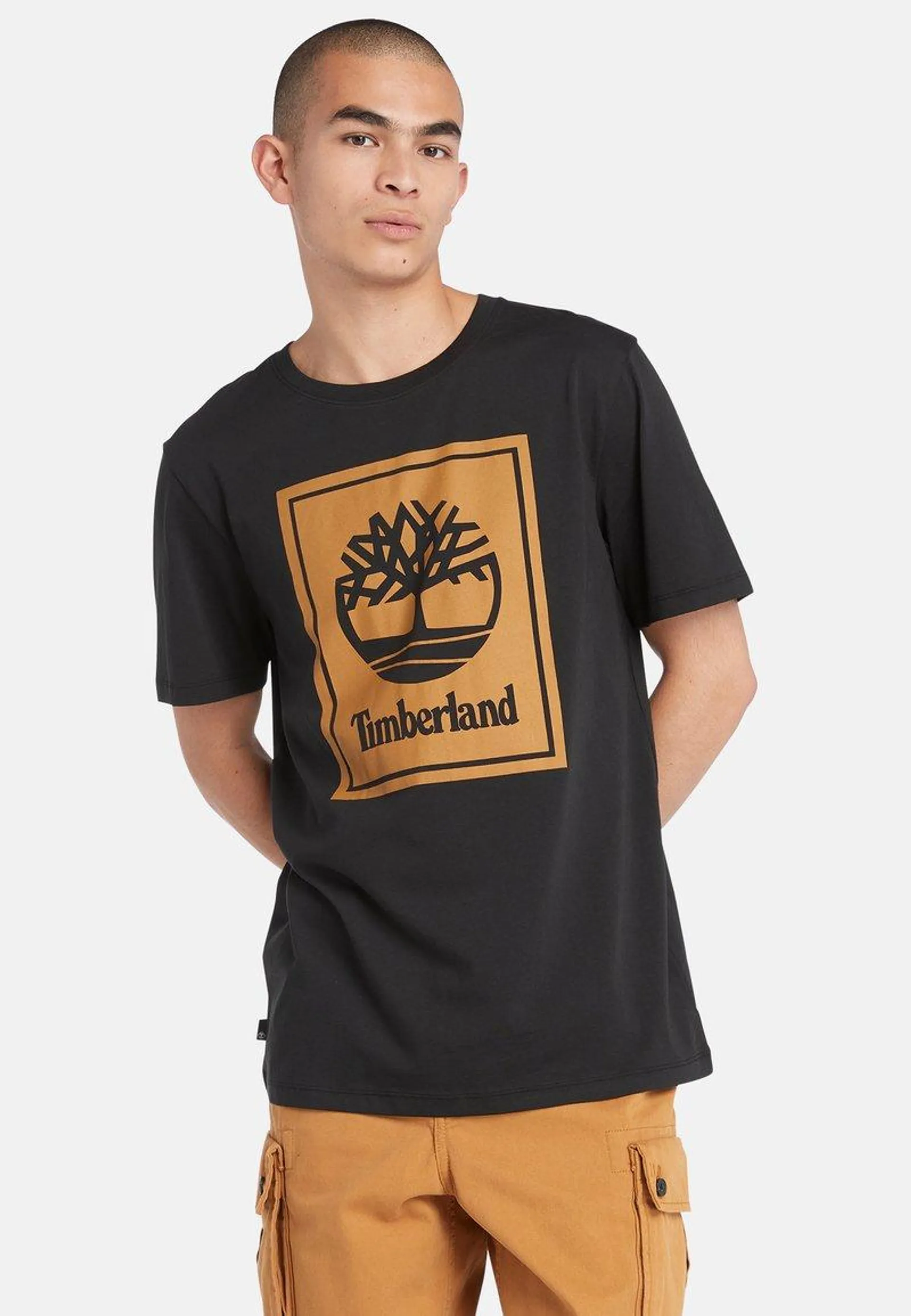 STACK LOGO SHORT SLEEVE TEE - Print T-shirt - black wheat boot