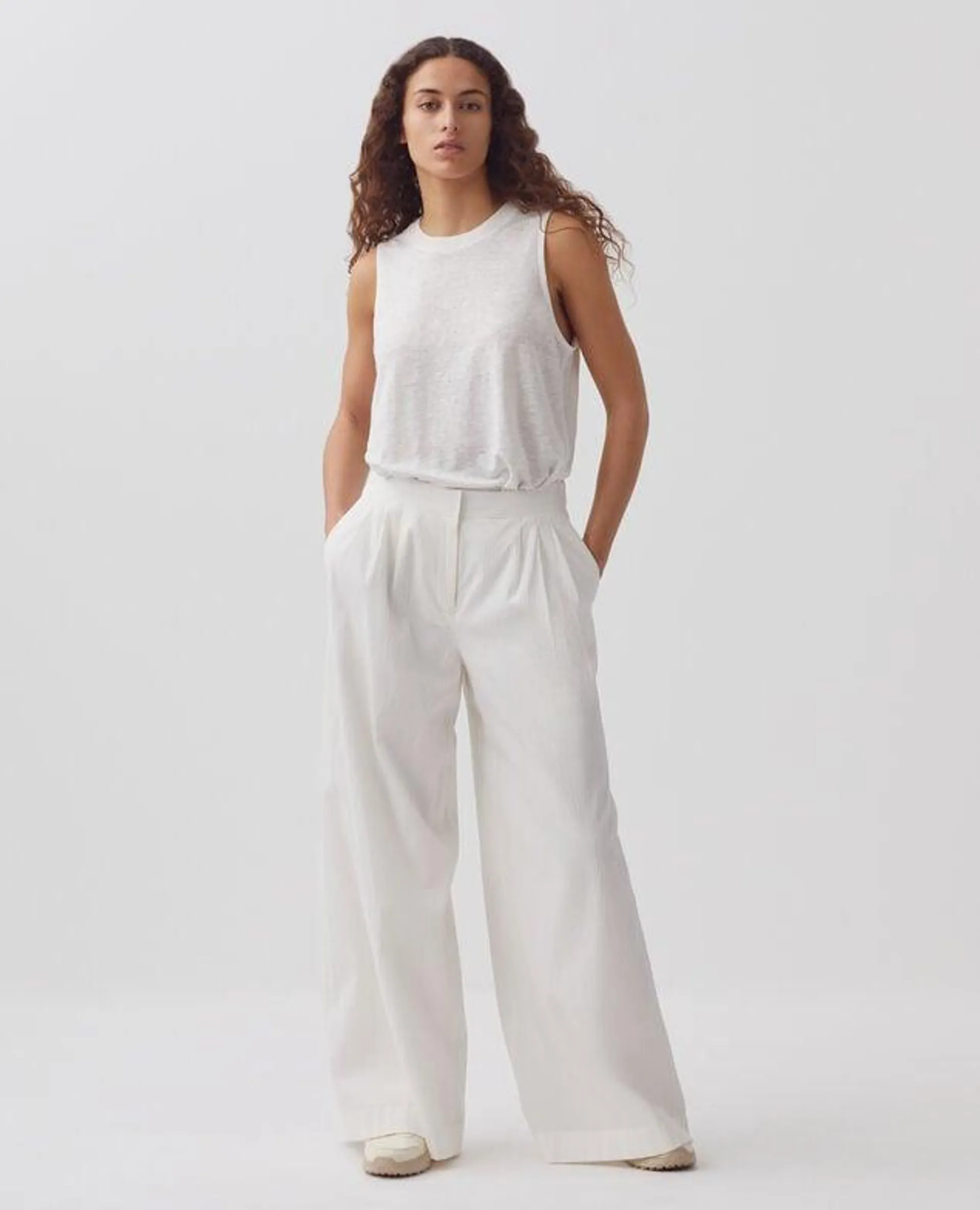 YVONNE - Pantalon ample en coton white