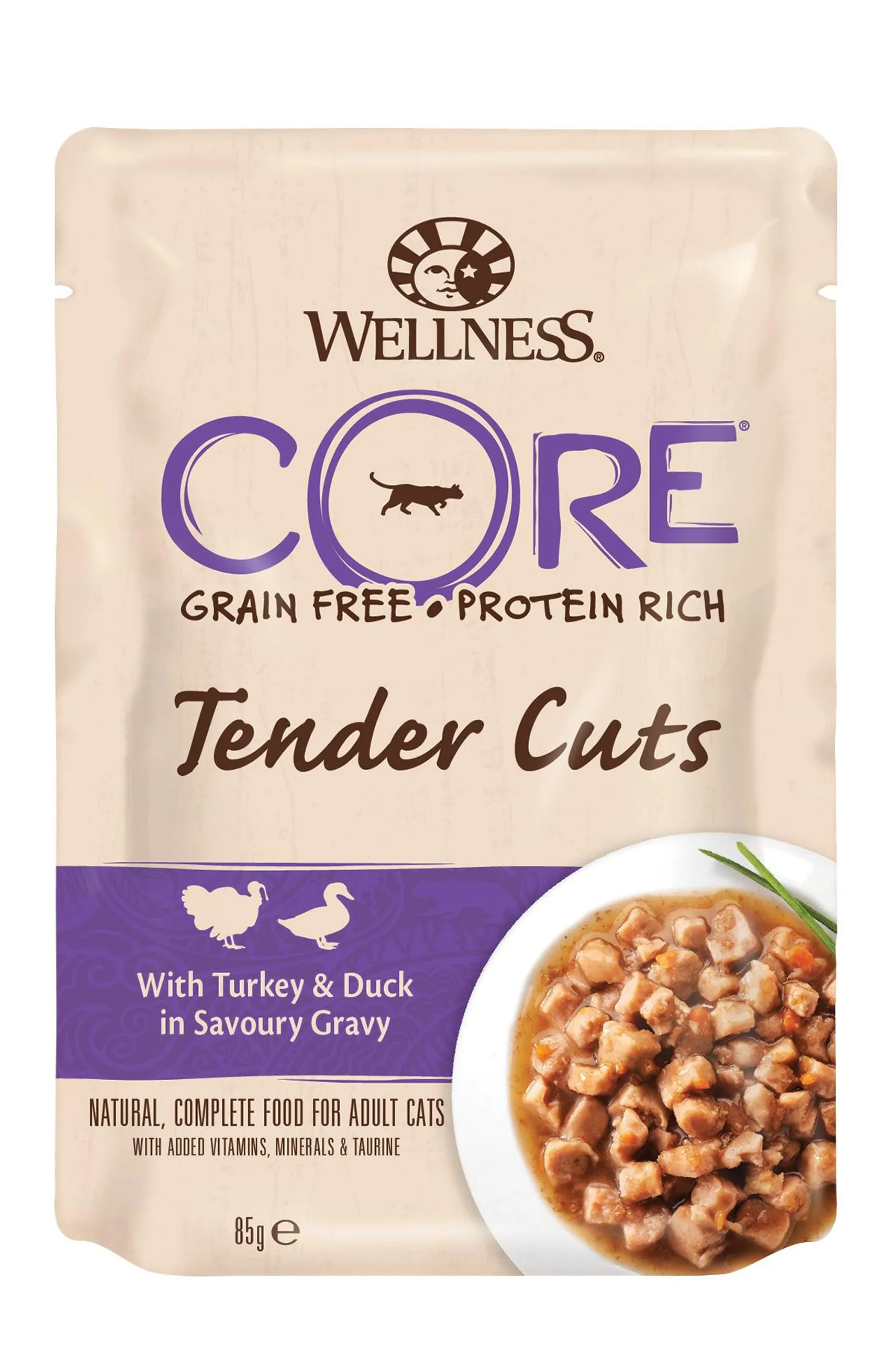 Wellness core grain free tender cuts kalkoen & eend 85g voor kat