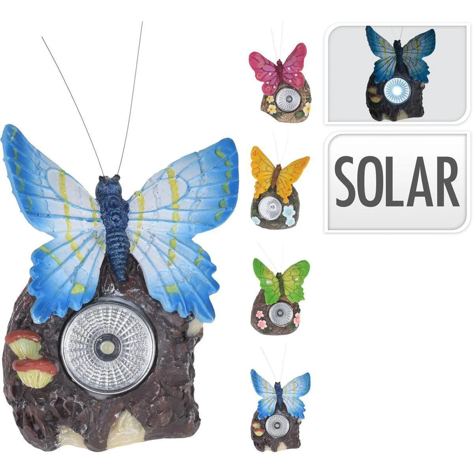 Lampe solaire papillon en résine - 9.5 x 7 x H 11 cm - Différents modèles