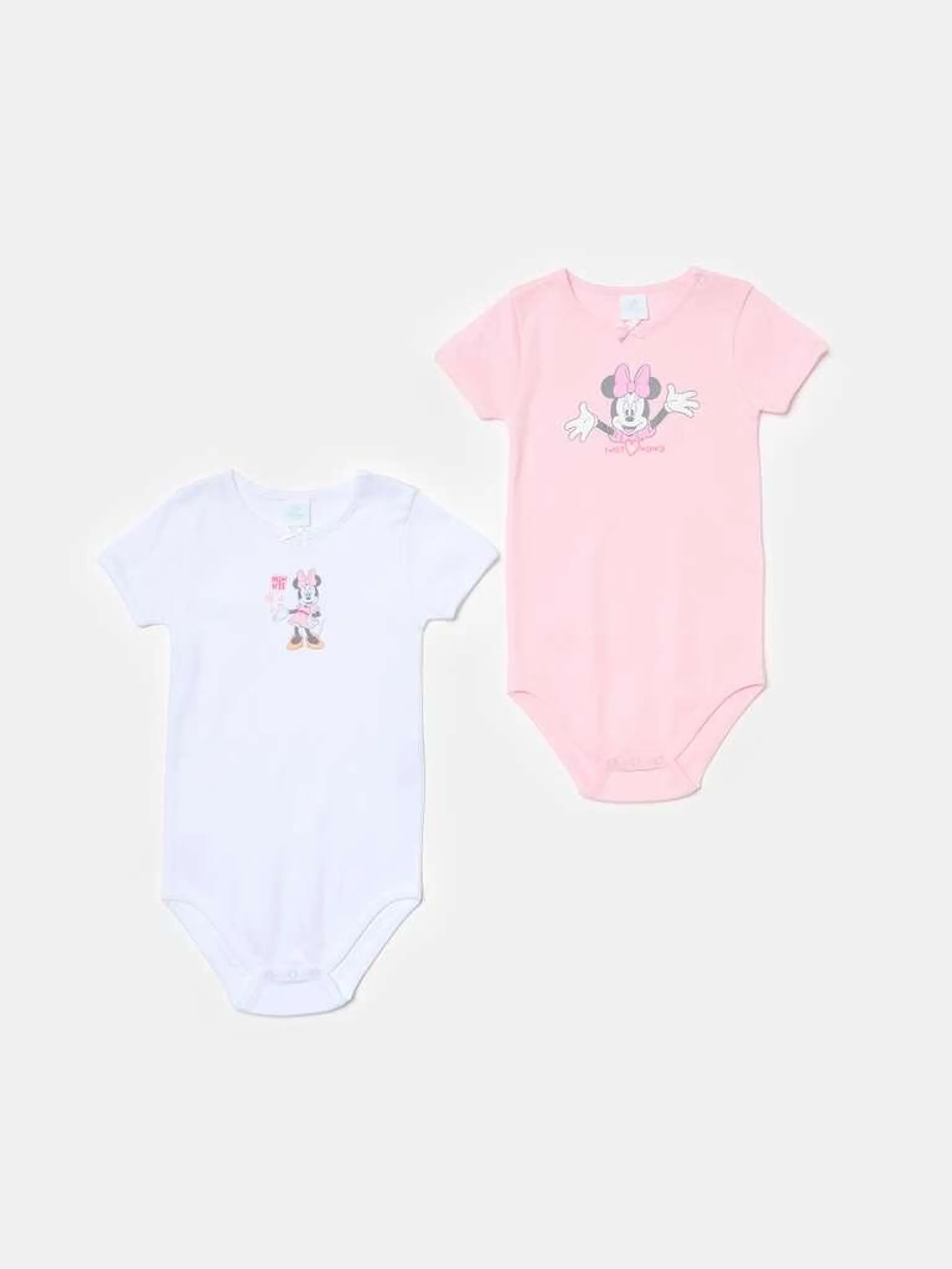 Two-pack bodysuits with short sleeves and Minnie Mouse print Blanc/rose