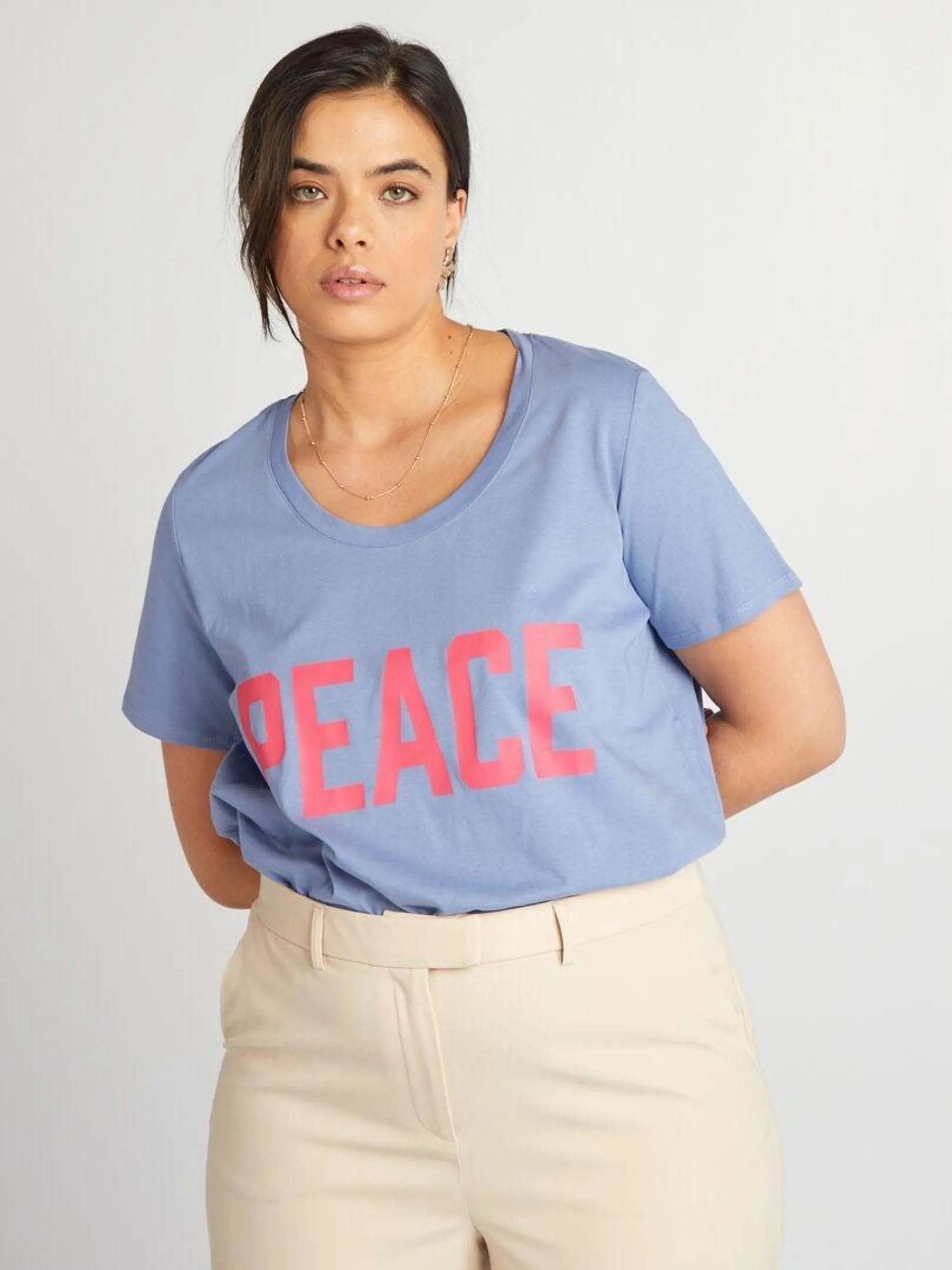 Tee-shirt en coton avec imprimé - Bleu foncé