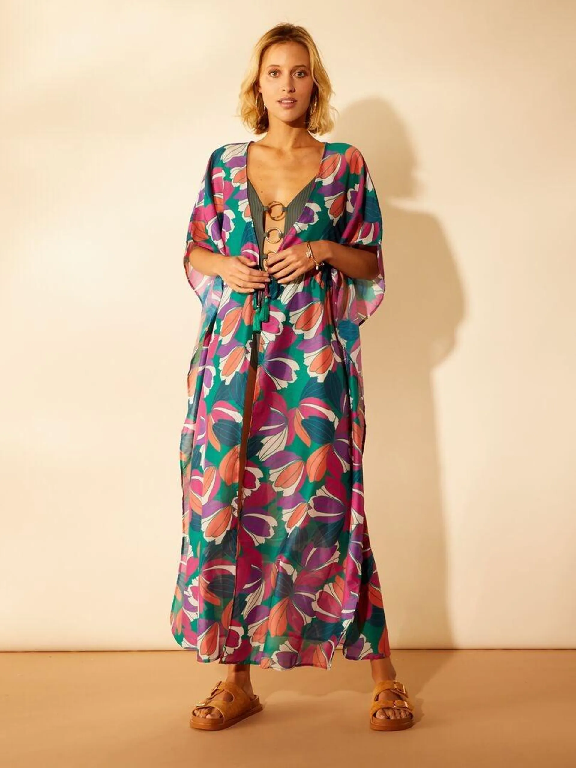 Robe de plage longue imprimée - Vert rose