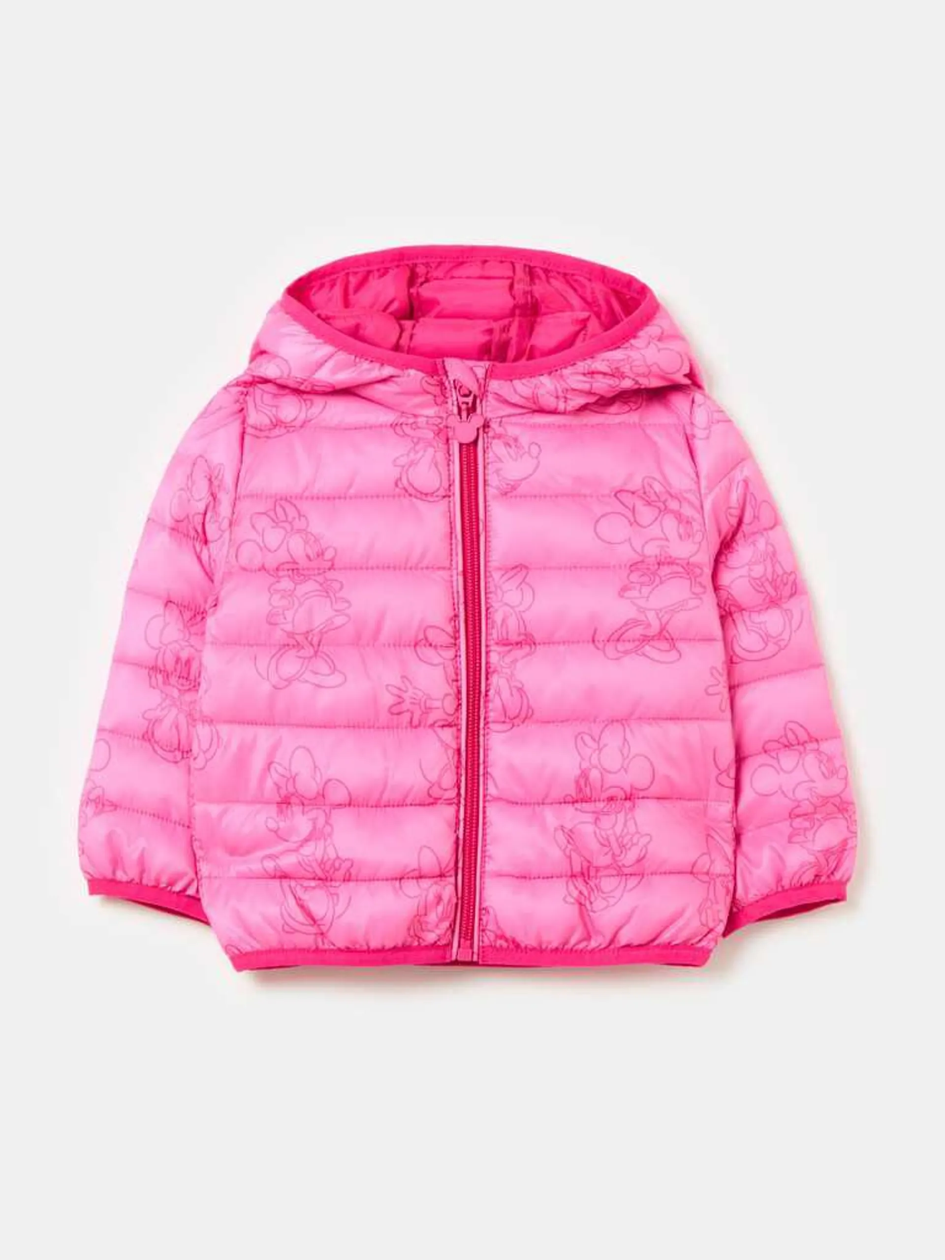 Down jacket with hood and Minnie Mouse print Framboise