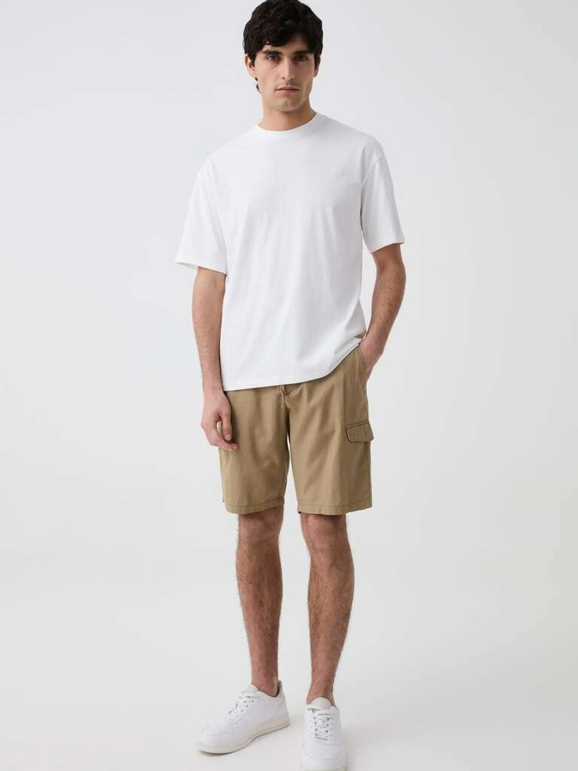 Cargo Bermuda joggers with drawstring Beige