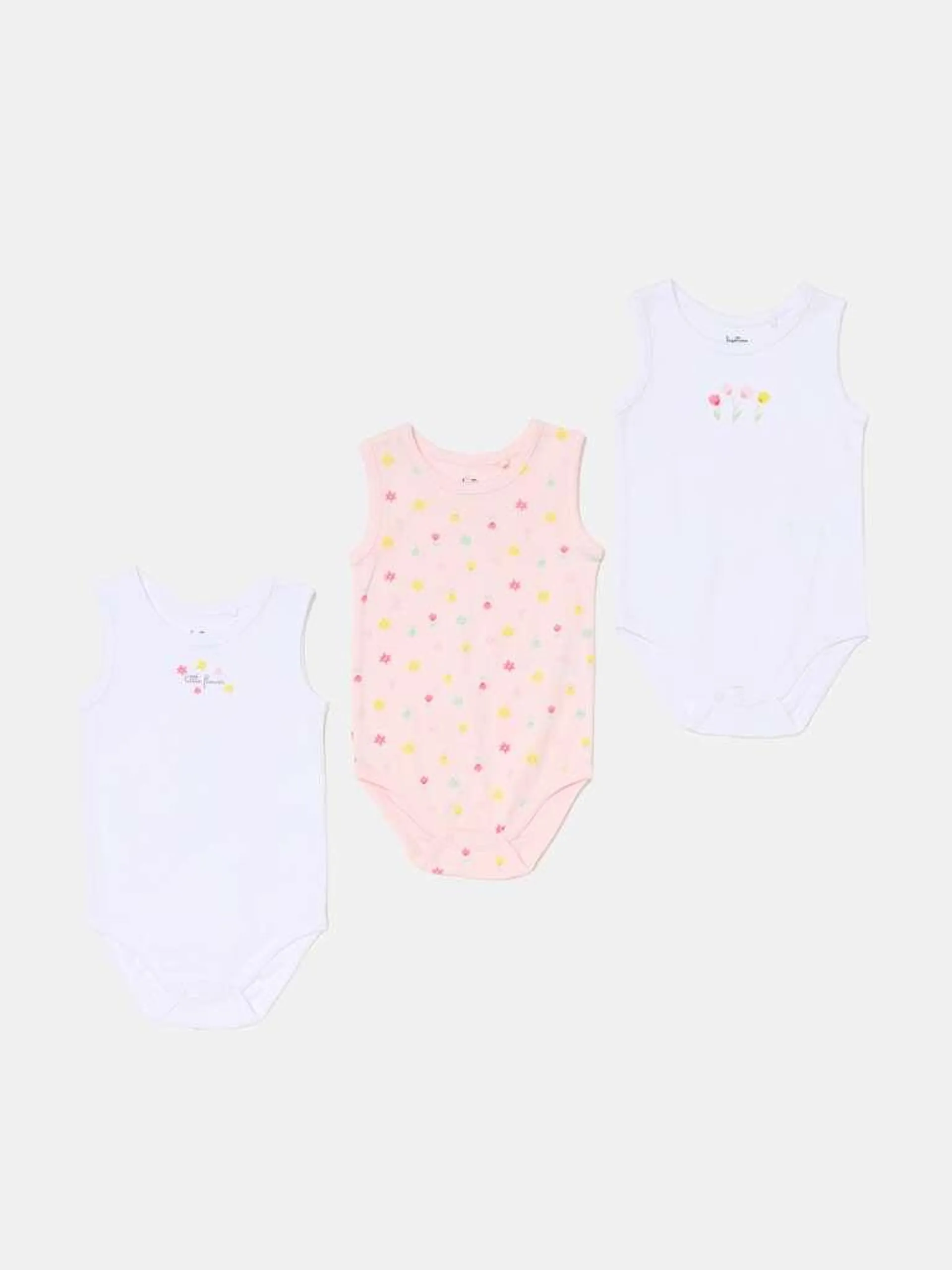 Three-pack bodysuits in organic cotton with print Blanc/rose