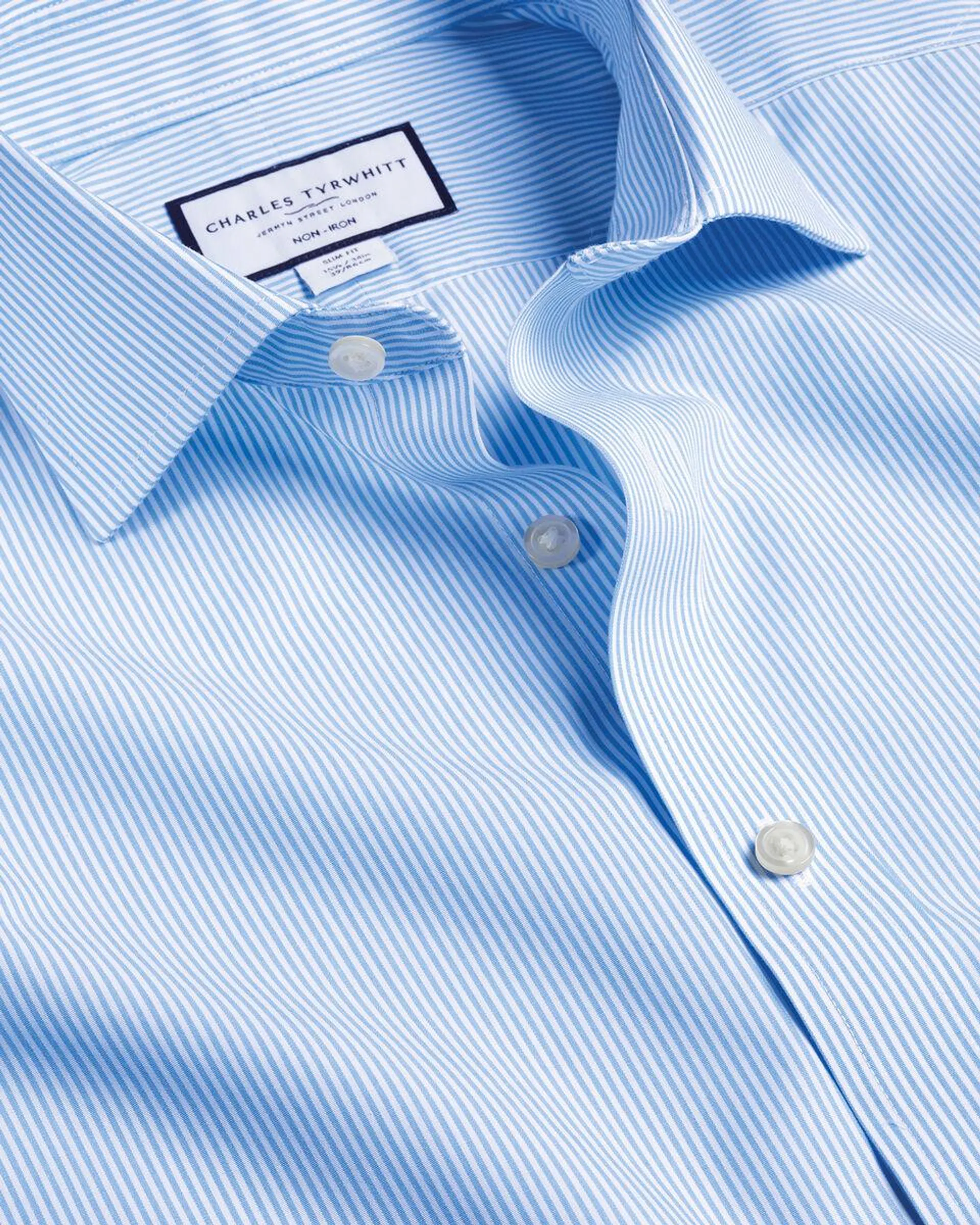 details about product: Cutaway Collar Non-Iron Bengal Stripe Shirt - Cornflower Blue