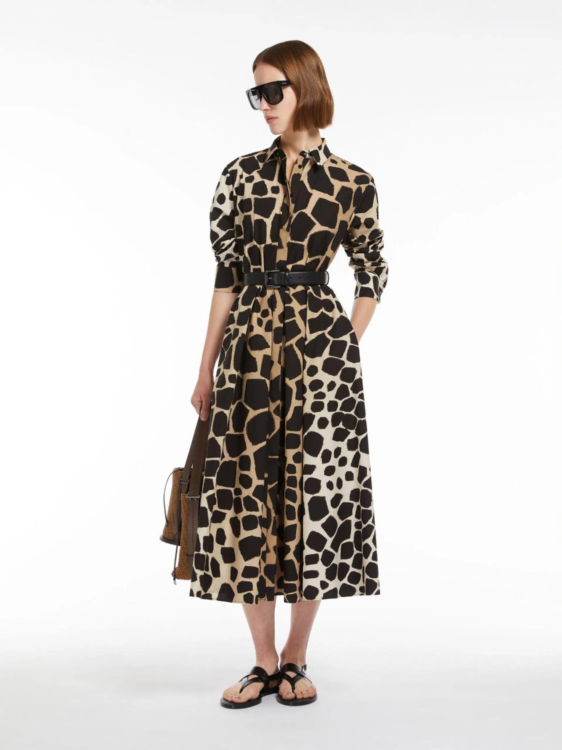 Printed poplin shirt dress