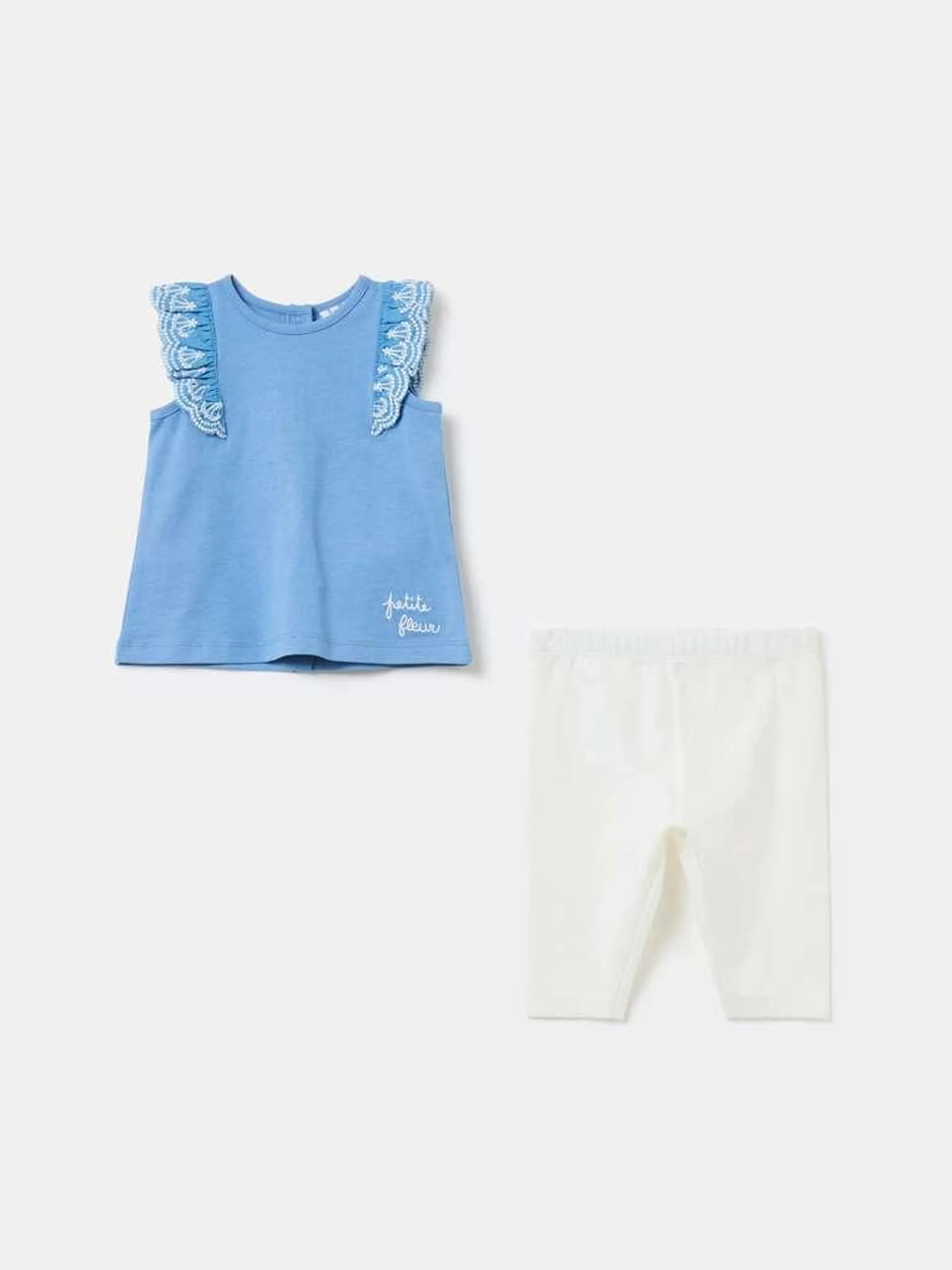 Cotton jogging set with embroidery Bleu/blanc