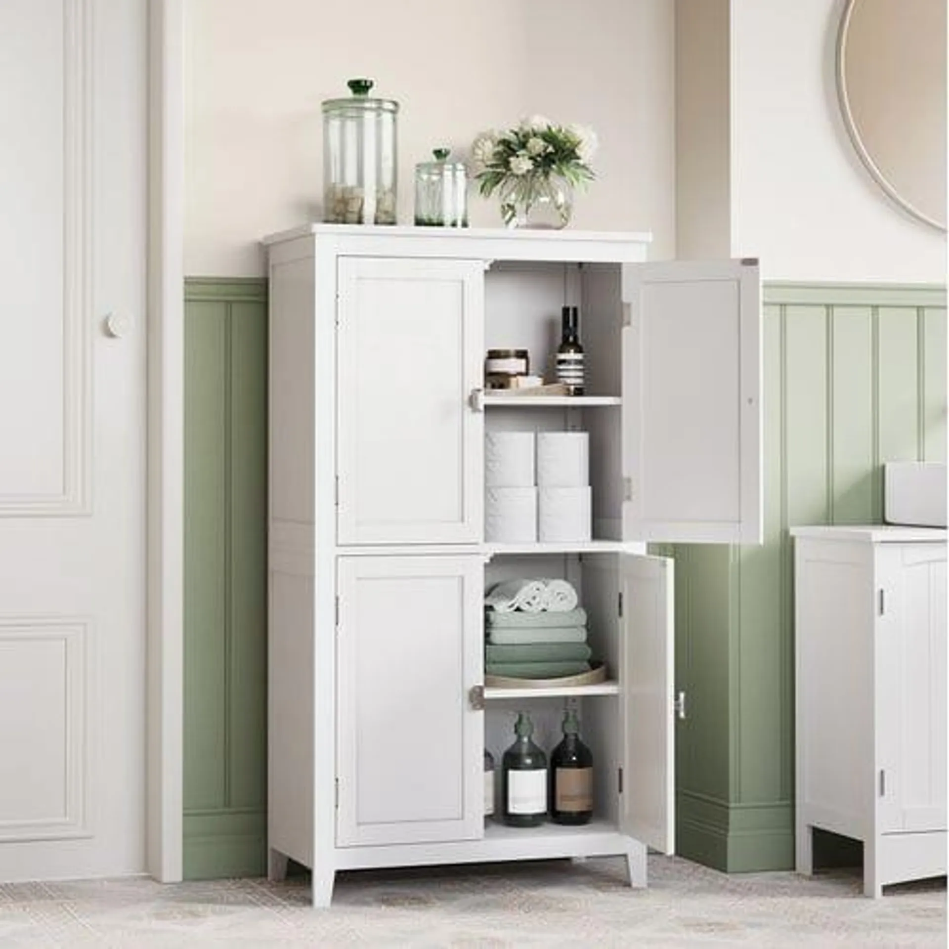 VASAGLE Armoire De Salle De Bain, Placard De Cuisine Avec 4 Portes, 60 X 30 X 110 Cm, Blanc