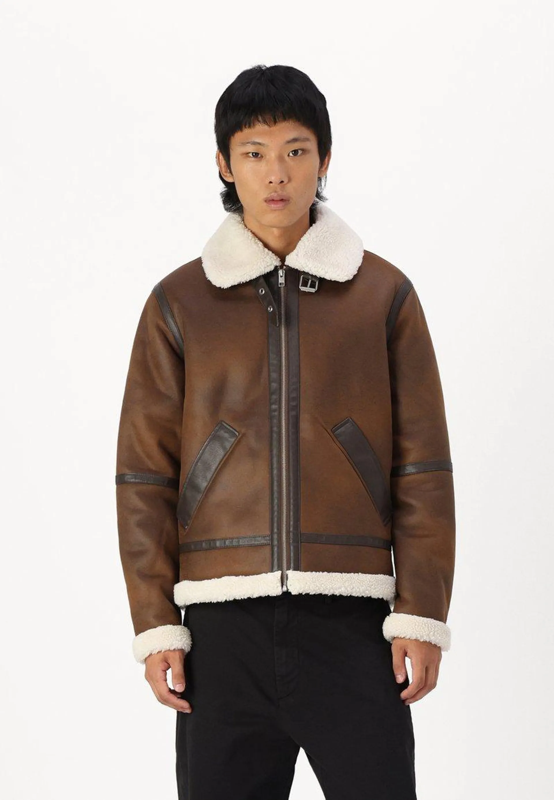 JORCOLE AVIATOR JACKET - Chaqueta de cuero sintético - chocolate brown