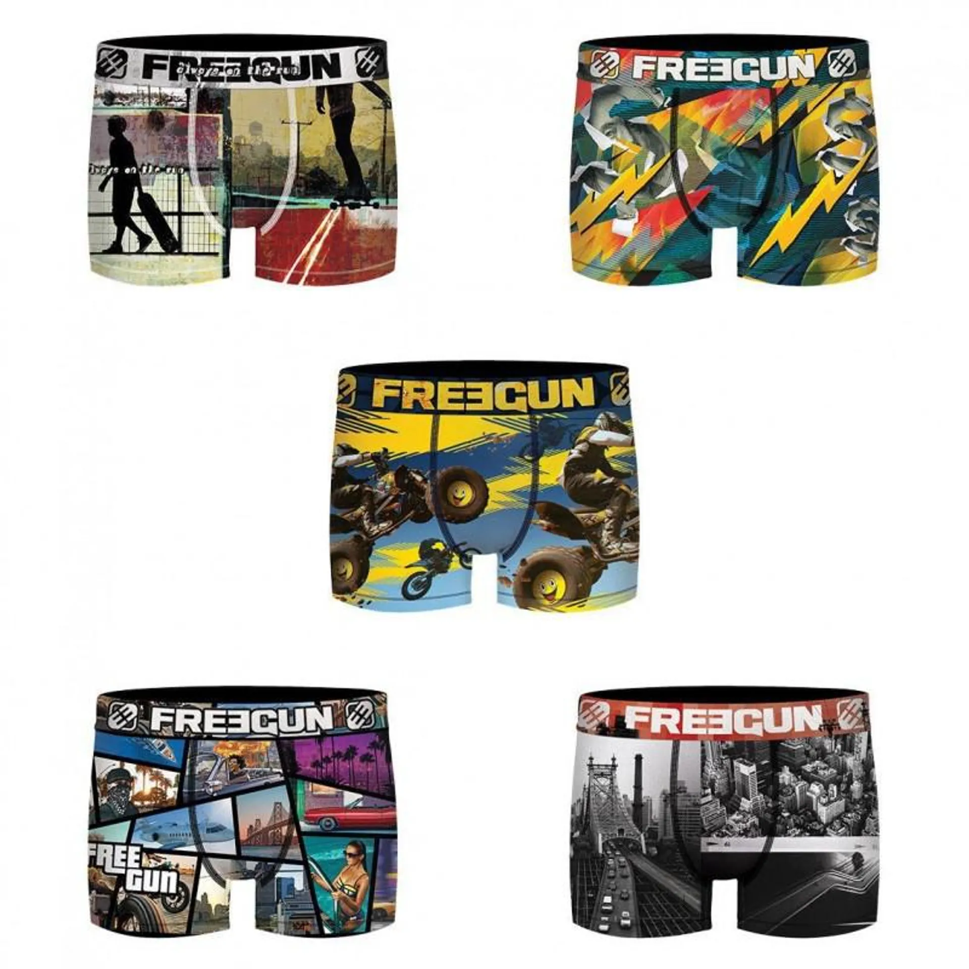 Lot de 5 Boxers Freegun garçon Dual Subli Street