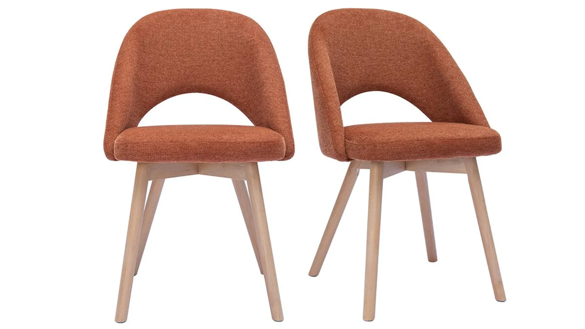 Chaises scandinaves en tissu effet velours texturé terre brûlée et bois clair (lot de 2) COSETTE