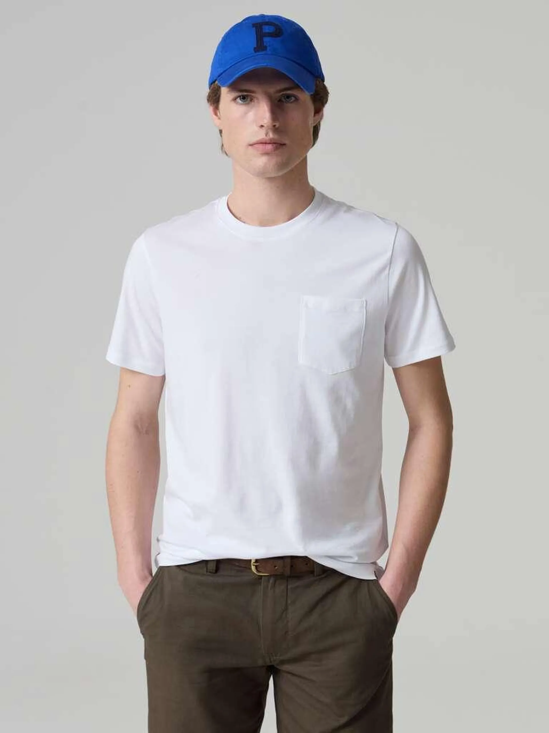 Optical White Supima cotton T-shirt with pocket