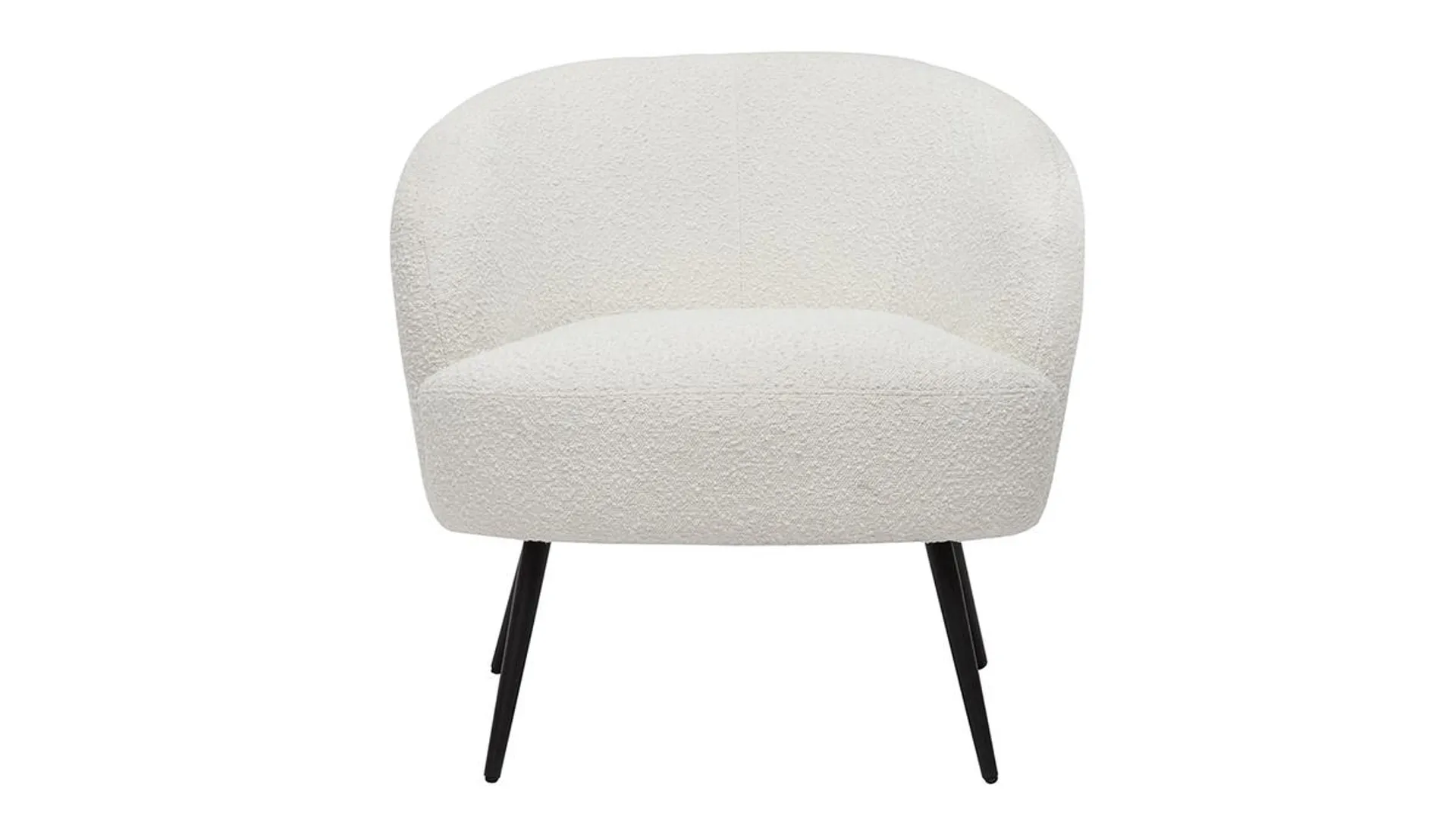 Fauteuil design en tissu effet laine bouclée blanc cassé et métal noir MAGGIE