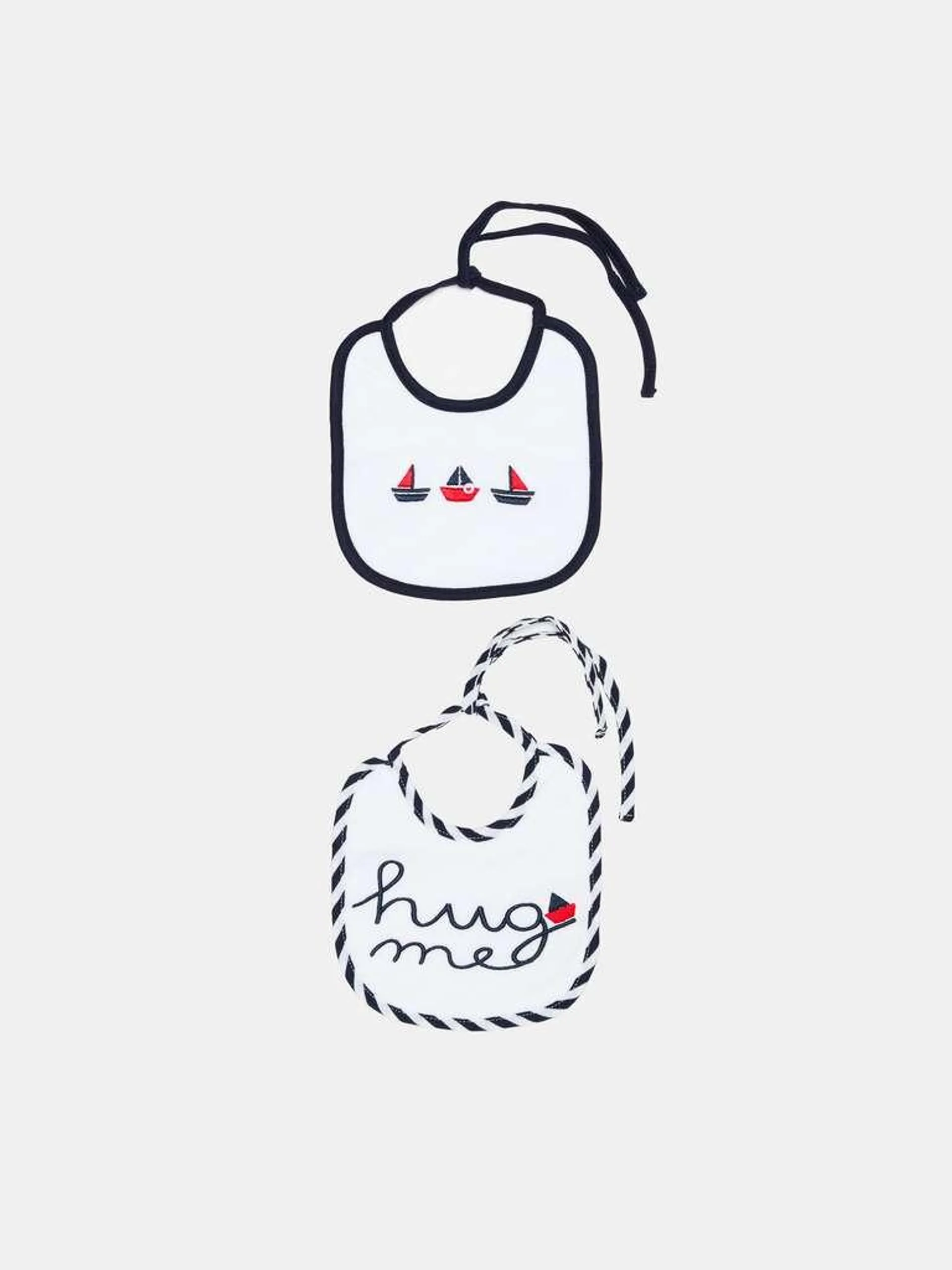 Two-pack cotton bibs with print Bleu/blanc