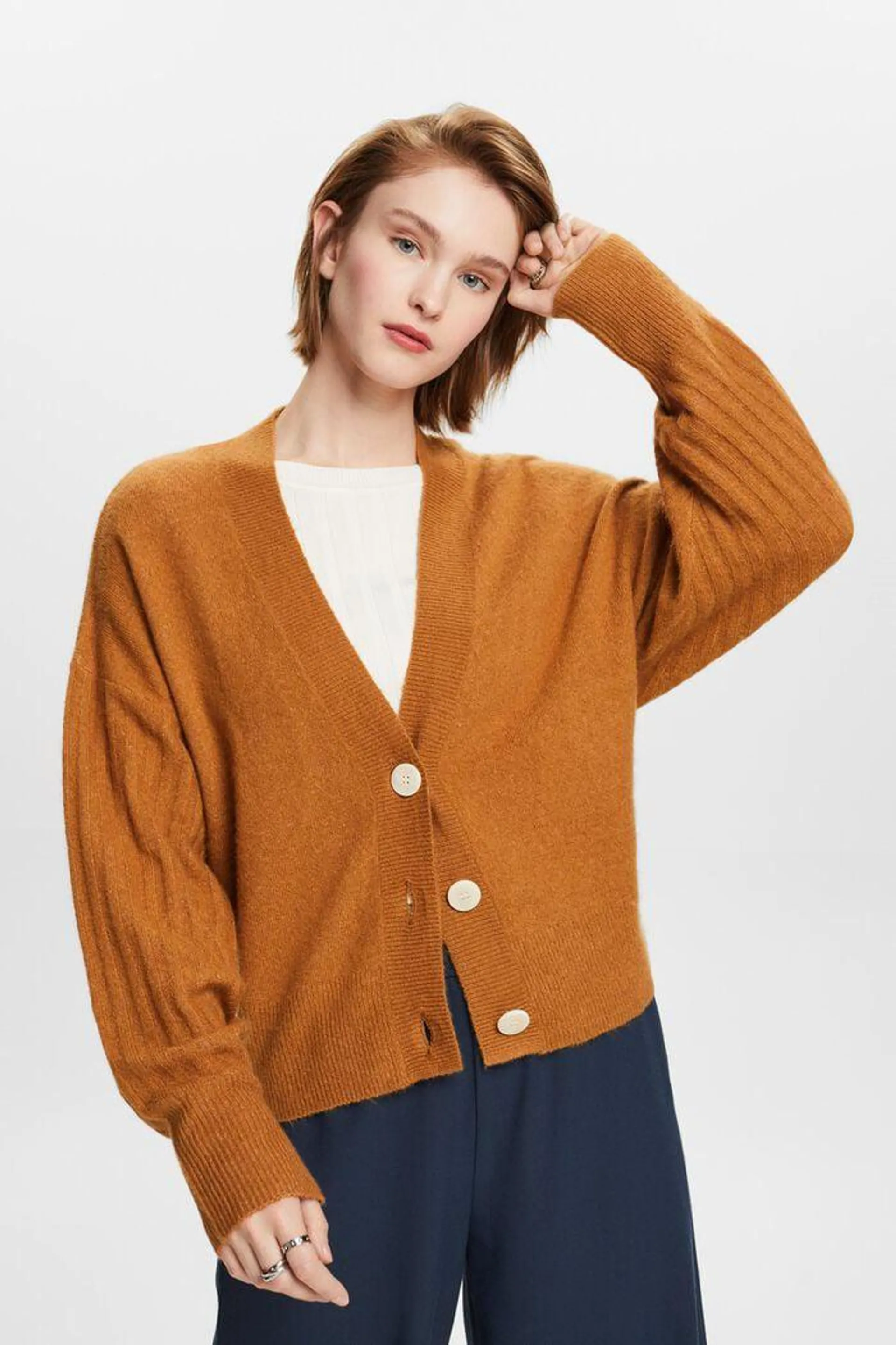 Cardigan à encolure en V en laine mélangée