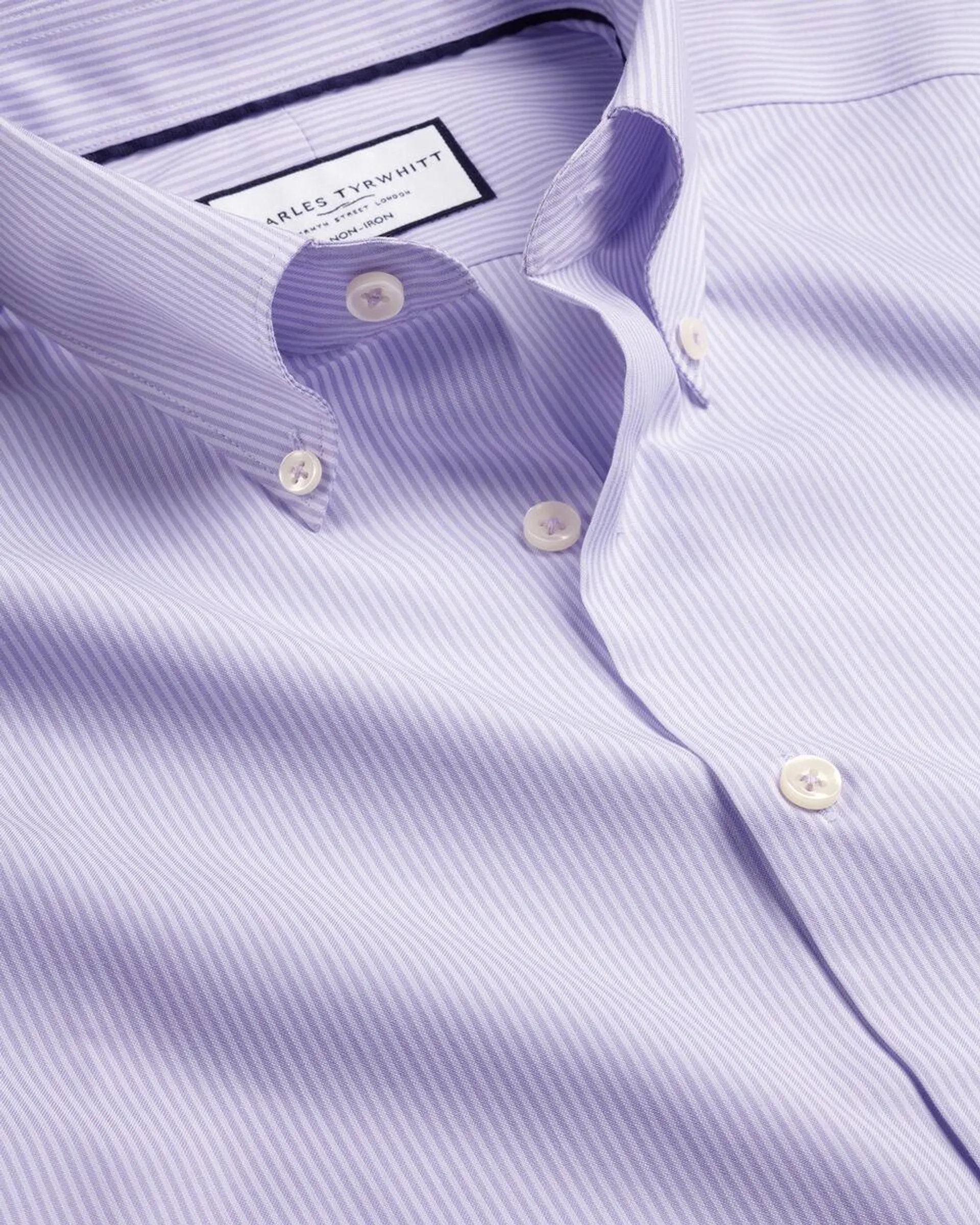 details about product: Button-Down Collar Non-Iron Stripe Oxford Shirt - Lilac Purple