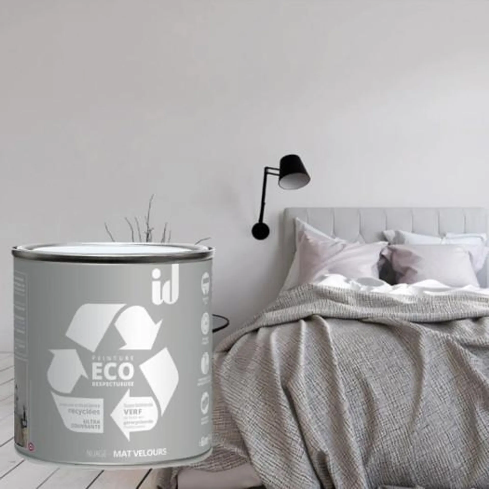 Peinture Eco responsable à base de matières recyclées gris nuage mat-velours 0,5L