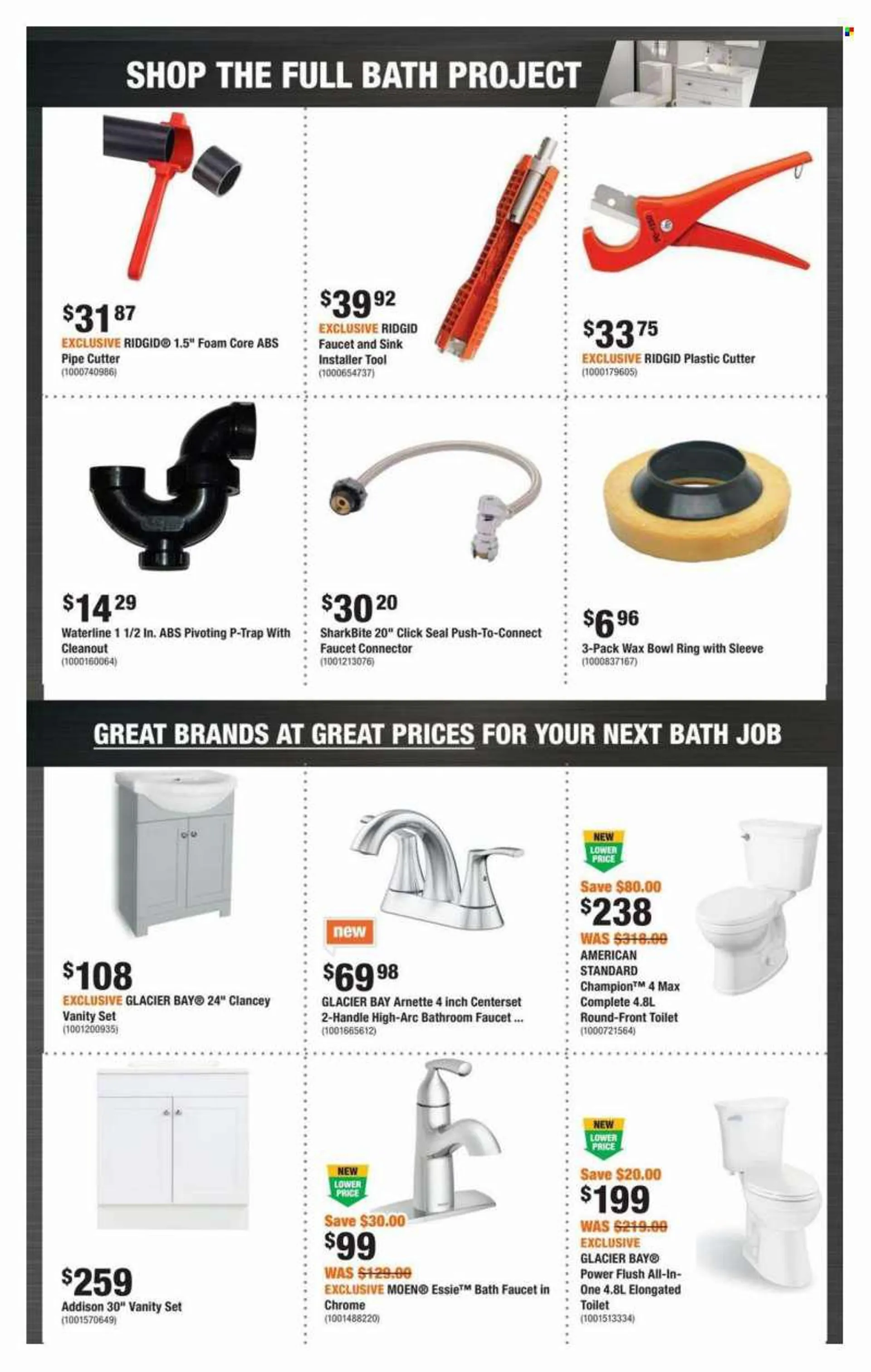 The Home Depot Flyer - June 16, 2022 - June 29, 2022 - Sales products - cutter, vanity, toilet, bath faucet, faucet, sink, Ridgid. Page 5.