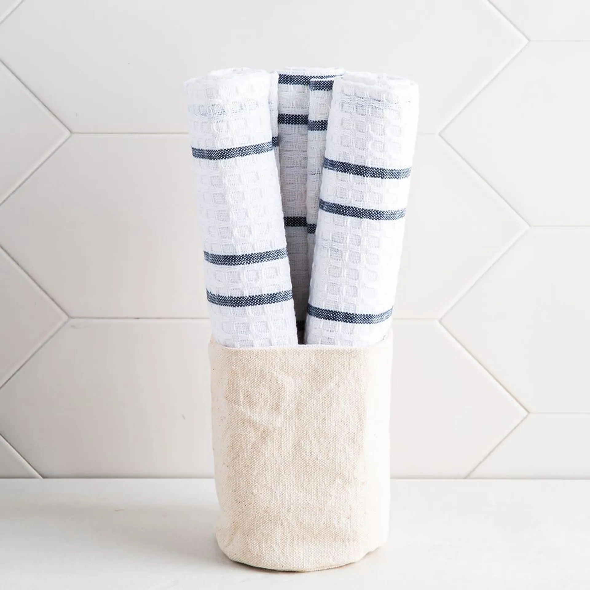 Harman Calvin Canvas Tote 'Stripe' Cotton Kitchen Towel S/3 (Navy)
