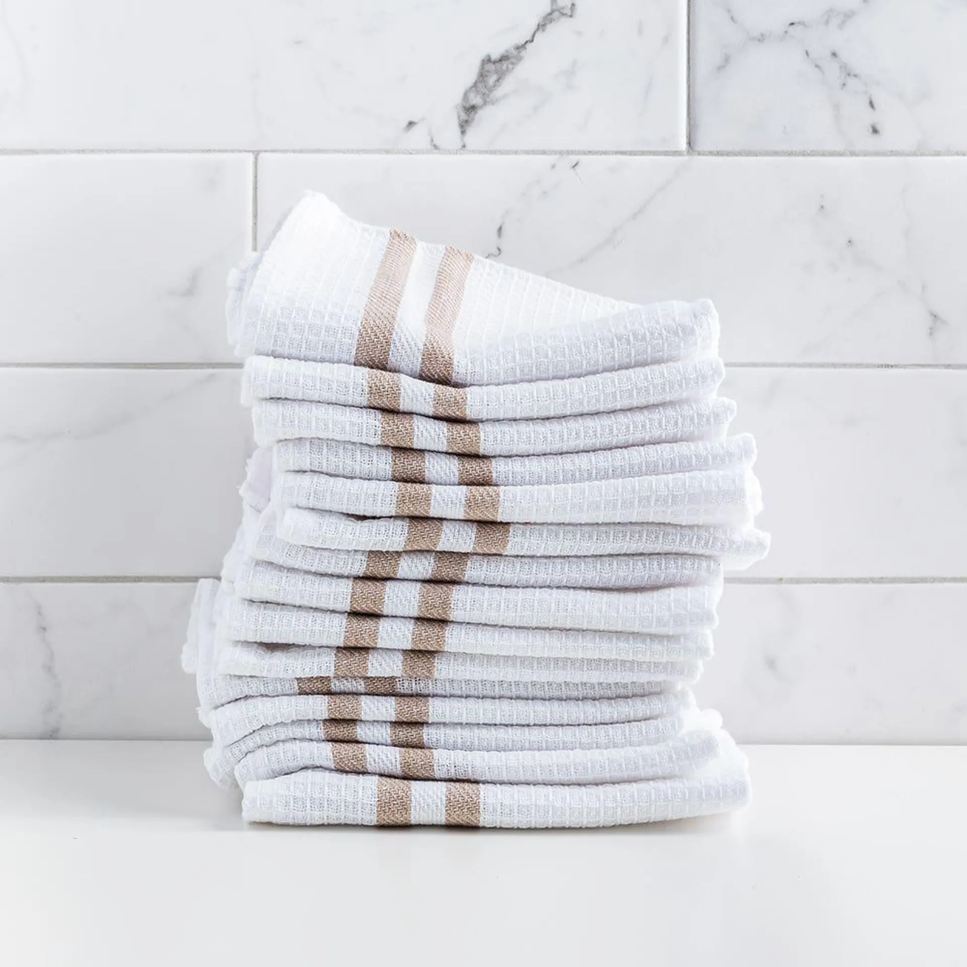 Elegant Home Heavy Waffle 'Drill Stripe' Dish Cloths (Taupe)