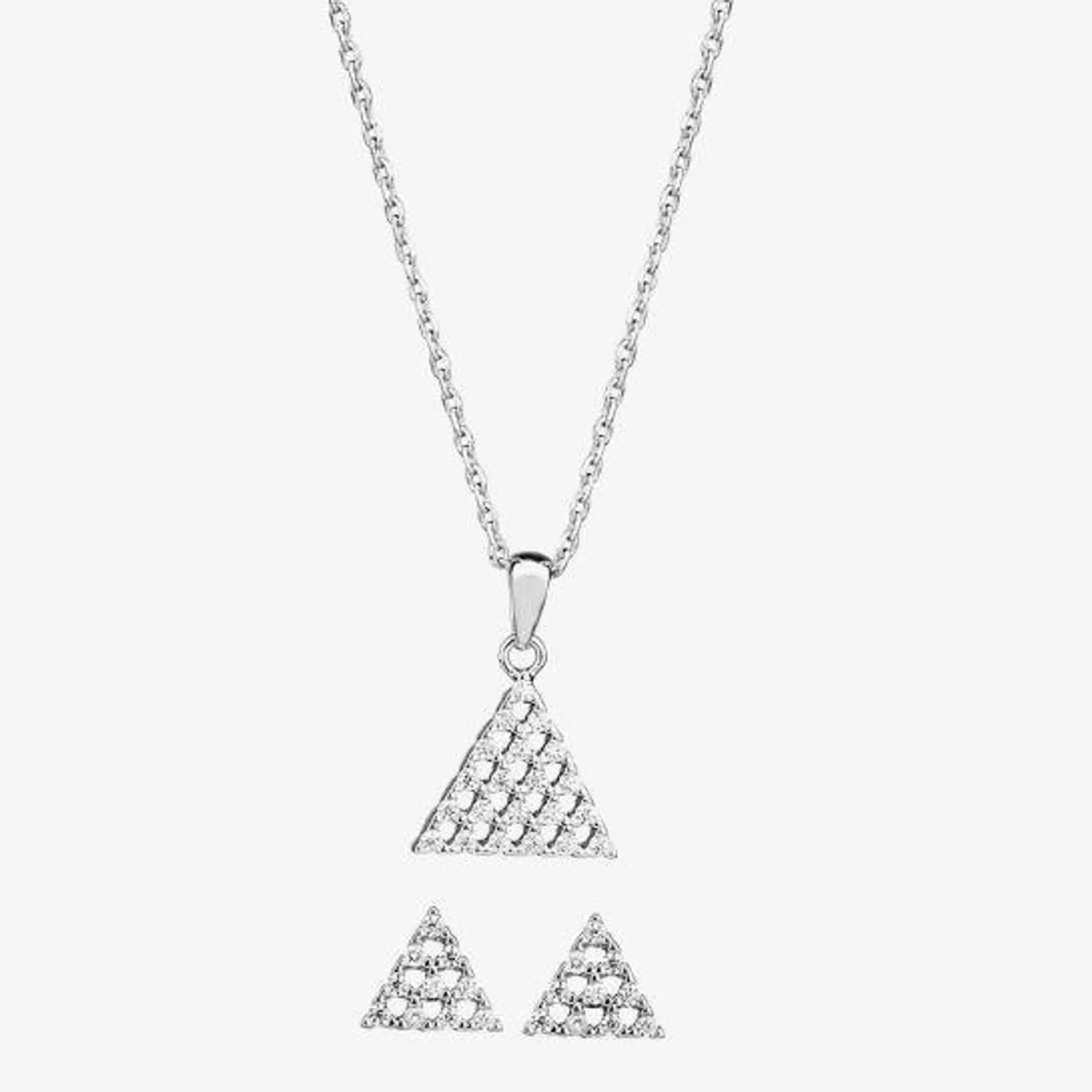 Silver Pave Triangular Pendant and Earring Set SET11985