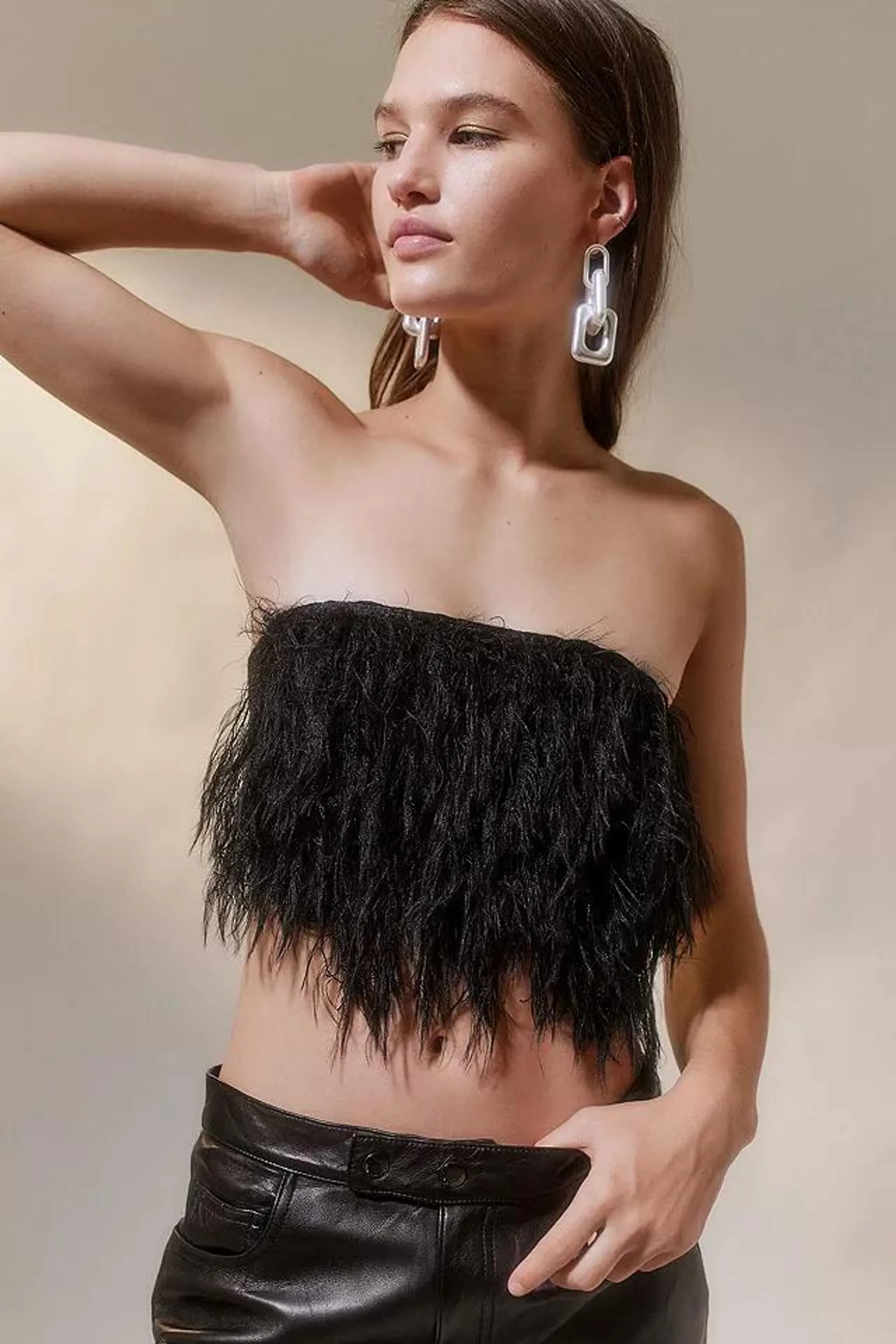UO Cassie Faux Feather Tube Top