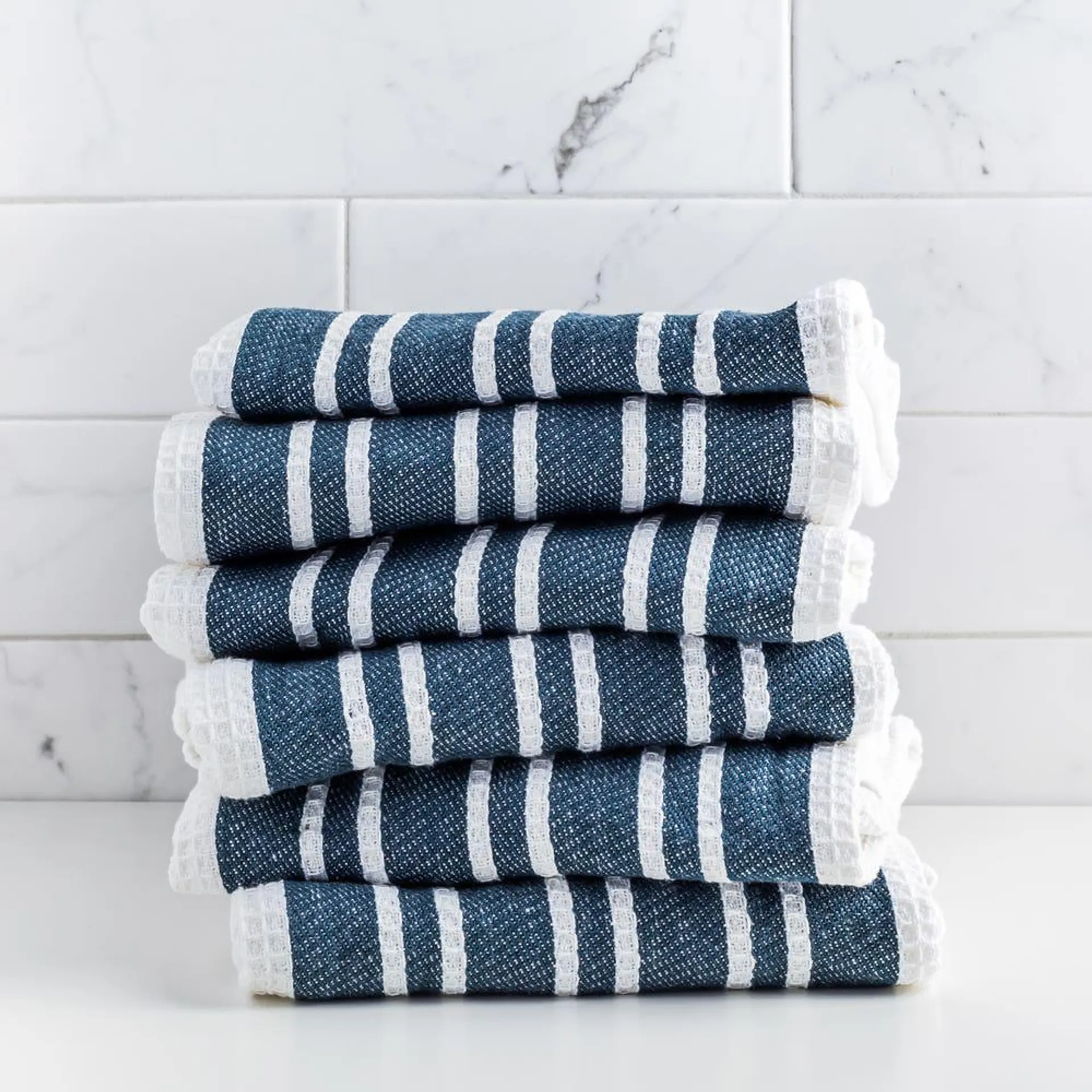 Elegant Home Heavy Waffle 'Hampton Stripe' Kitchen Towels (Navy)