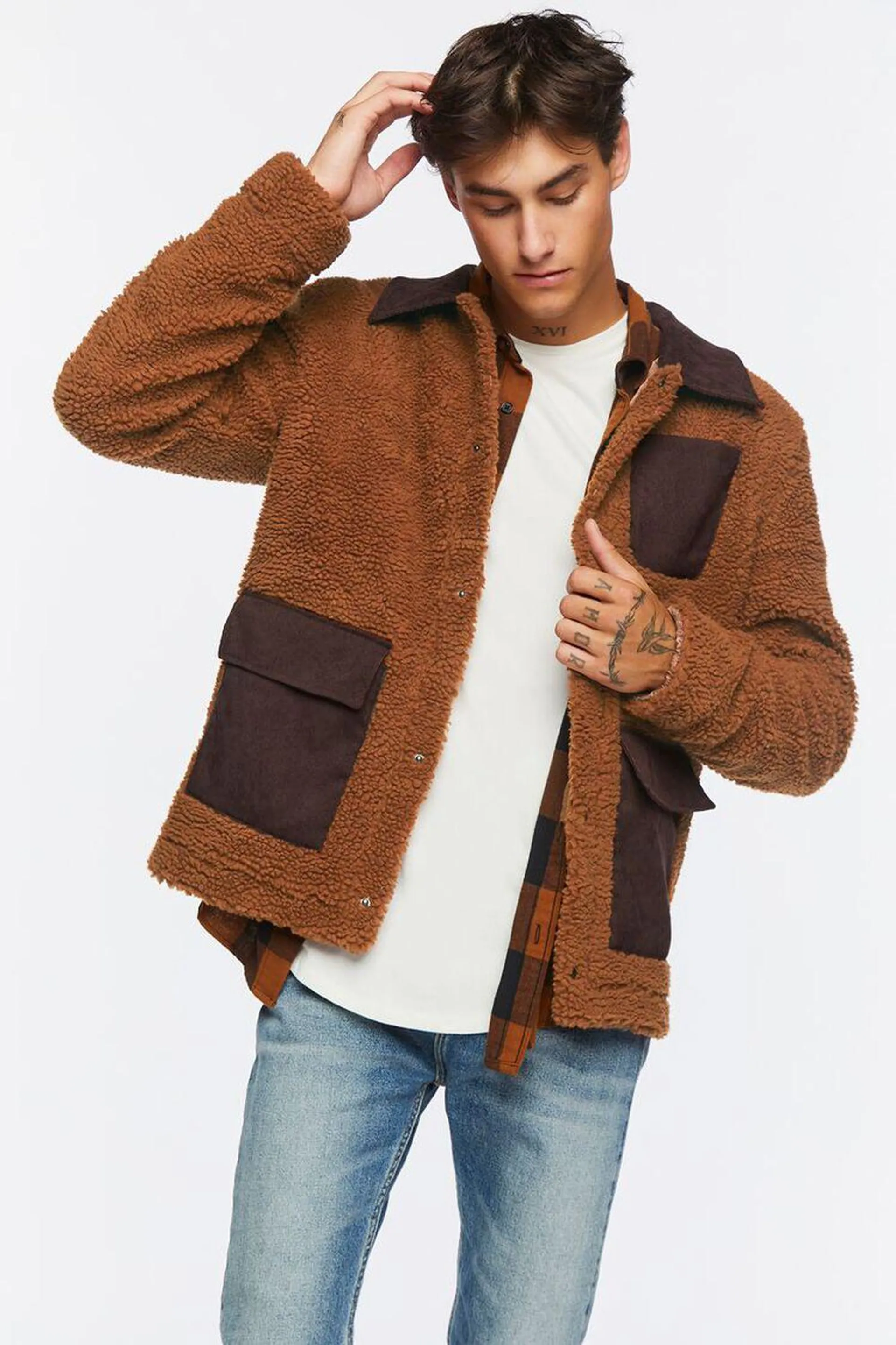 Faux Shearling Snap-Button Jacket