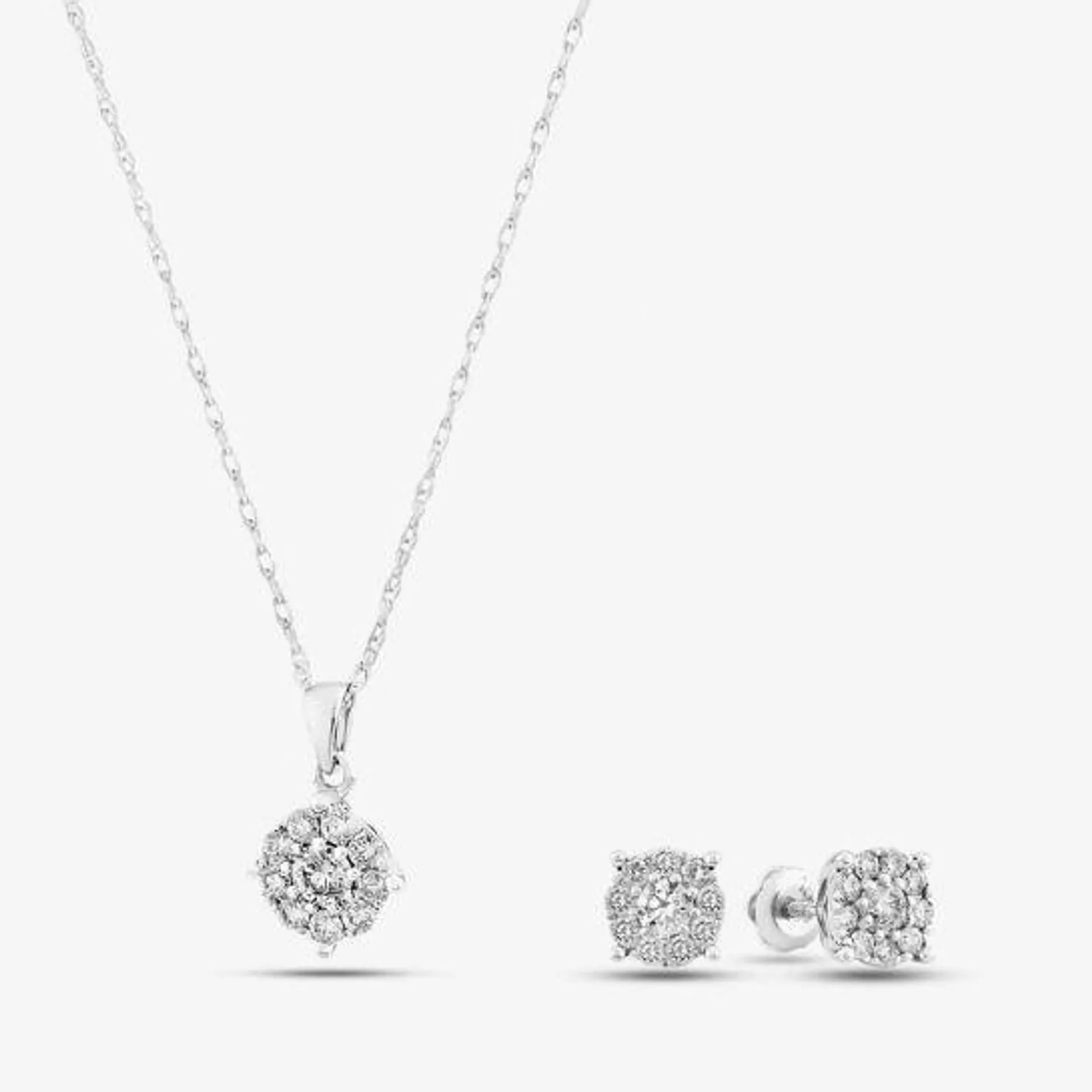 18ct White Gold 1.00ct Diamond Round Cluster Jewellery Set THS16518-100