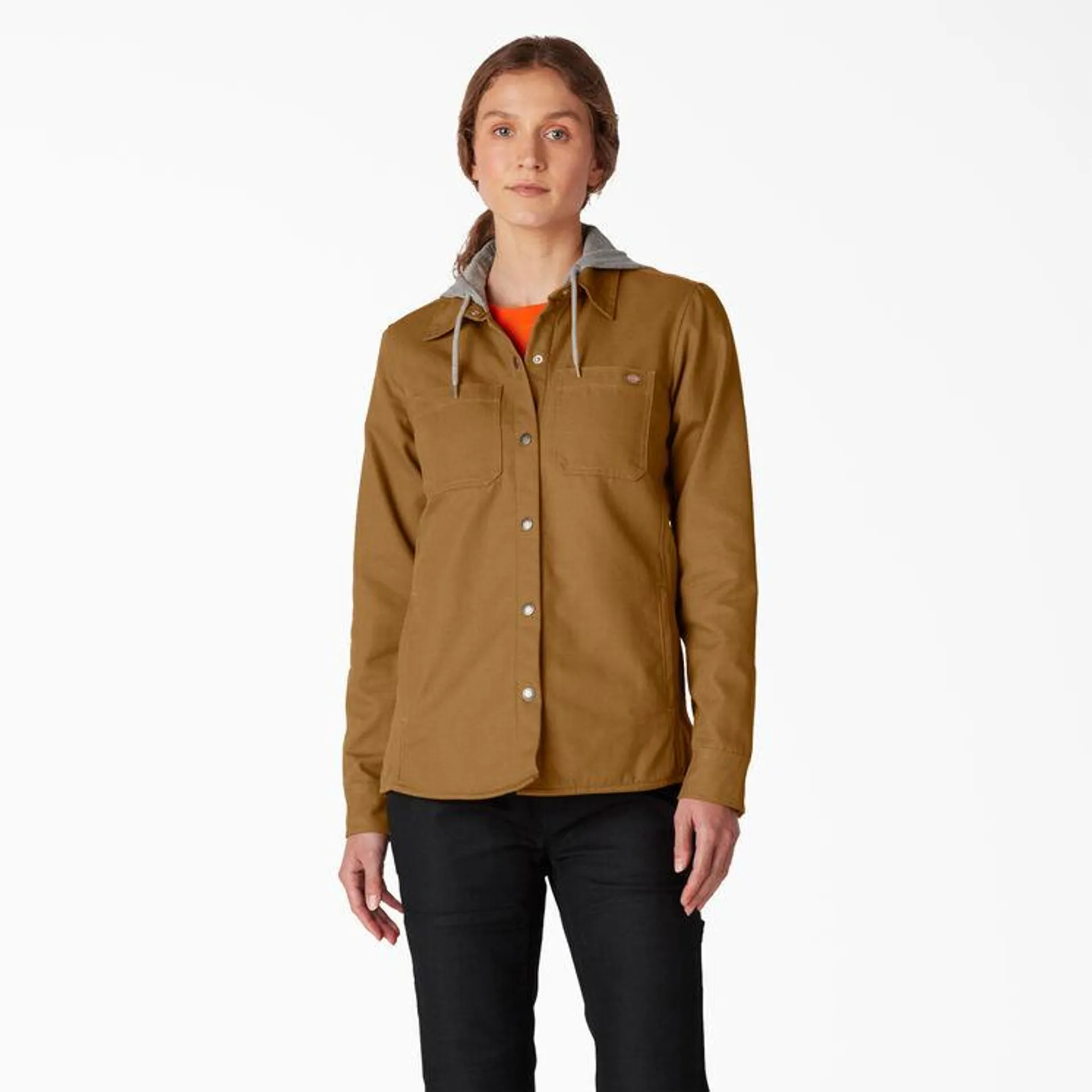 Women’s Duck Hooded Shirt Jacket, Brown Duck
