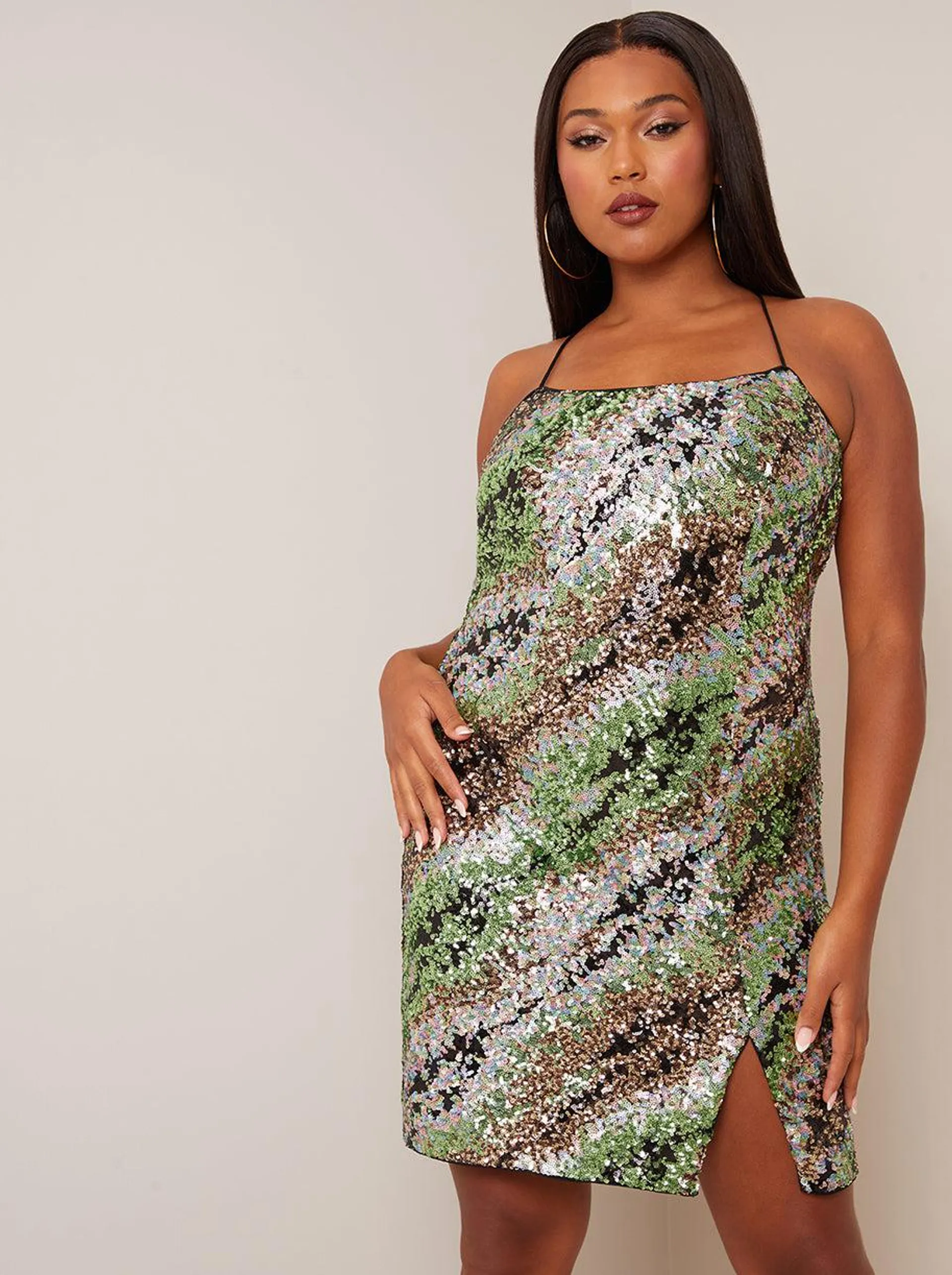 Strappy Sequin Mini Dress in Multi