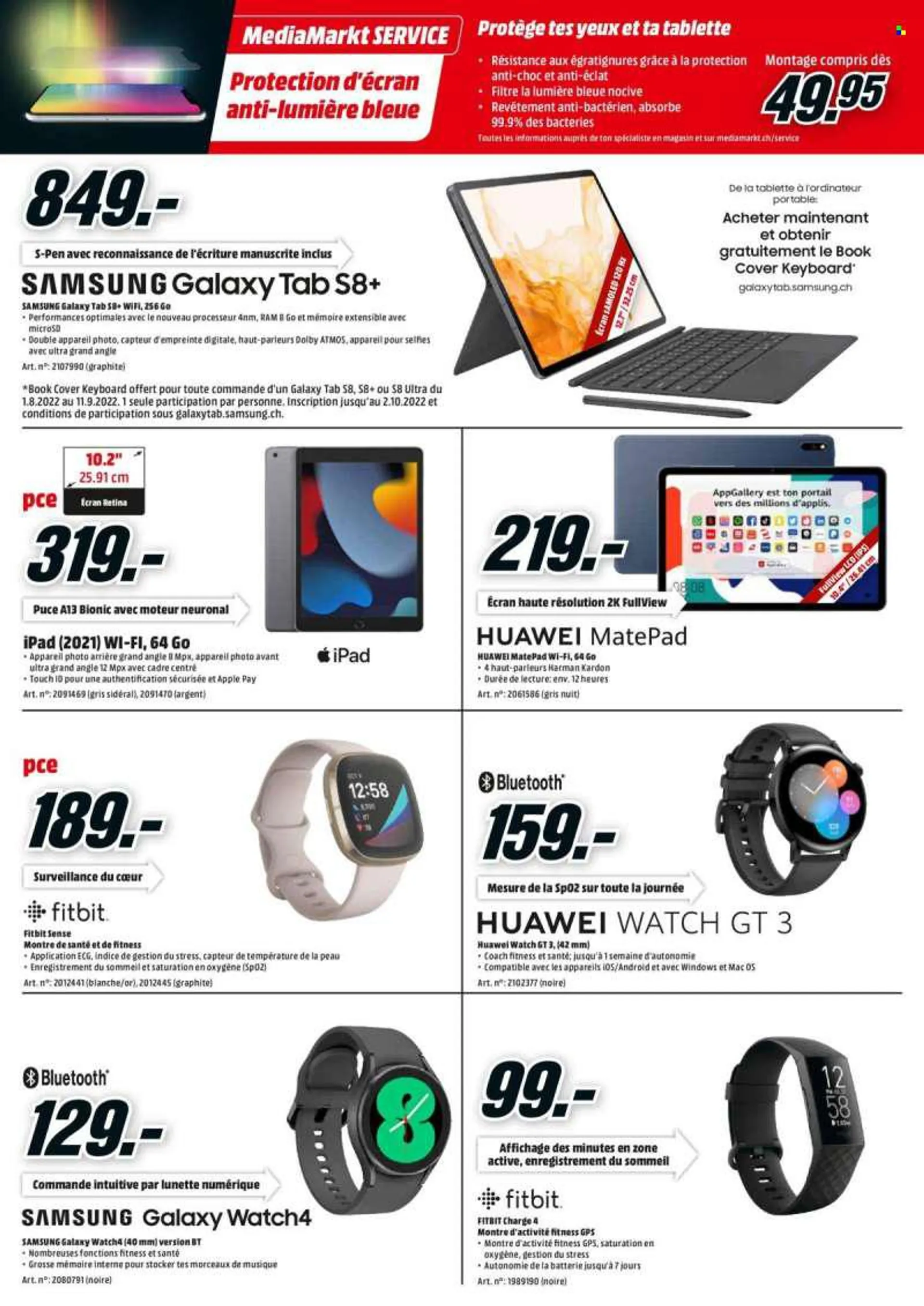 Prospekte MediaMarkt - 15.8.2022 - 22.8.2022 - Produkte in Aktion - Apple, Samsung Galaxy, Fitbit, iPad, Tastatur, GPS, Harman Kardon, Samsung, Huawei. Seite 15.
