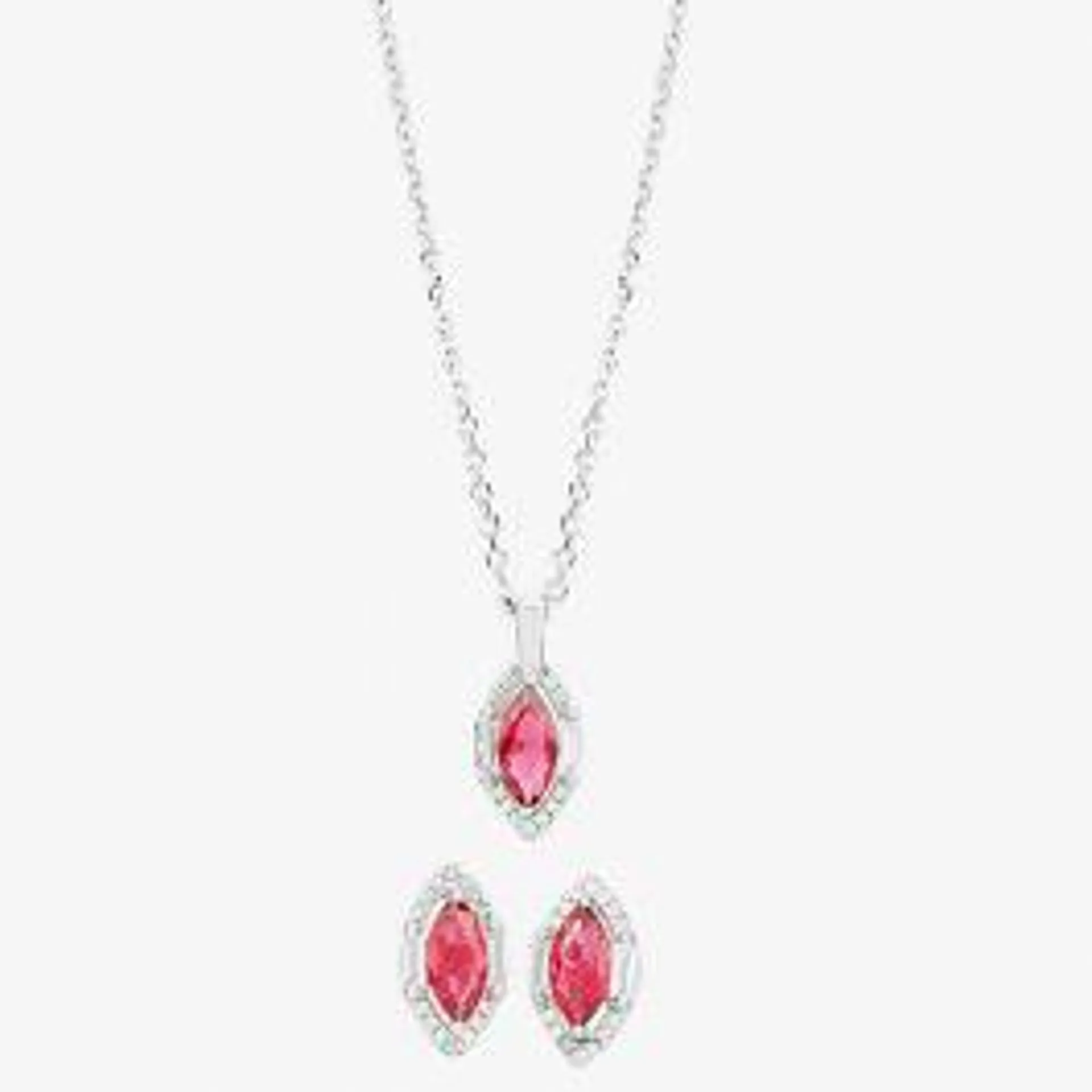 Silver Red Cubic Zirconia Marquise Pendant and Earrings Set SET14197