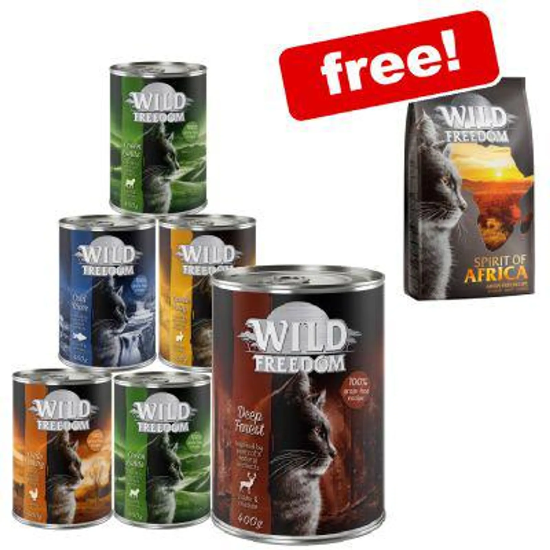 6 x 400g Wild Freedom Adult Wet Cat Food + 400g Dry Food Free!*