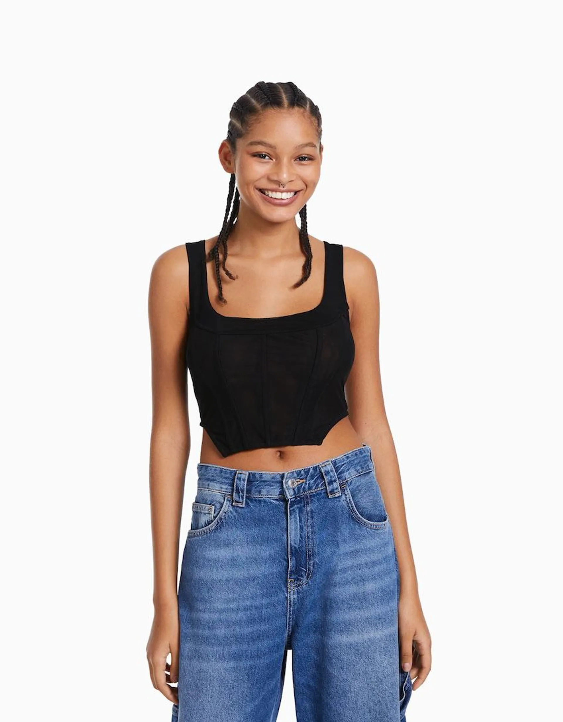 Sleeveless tulle corset top