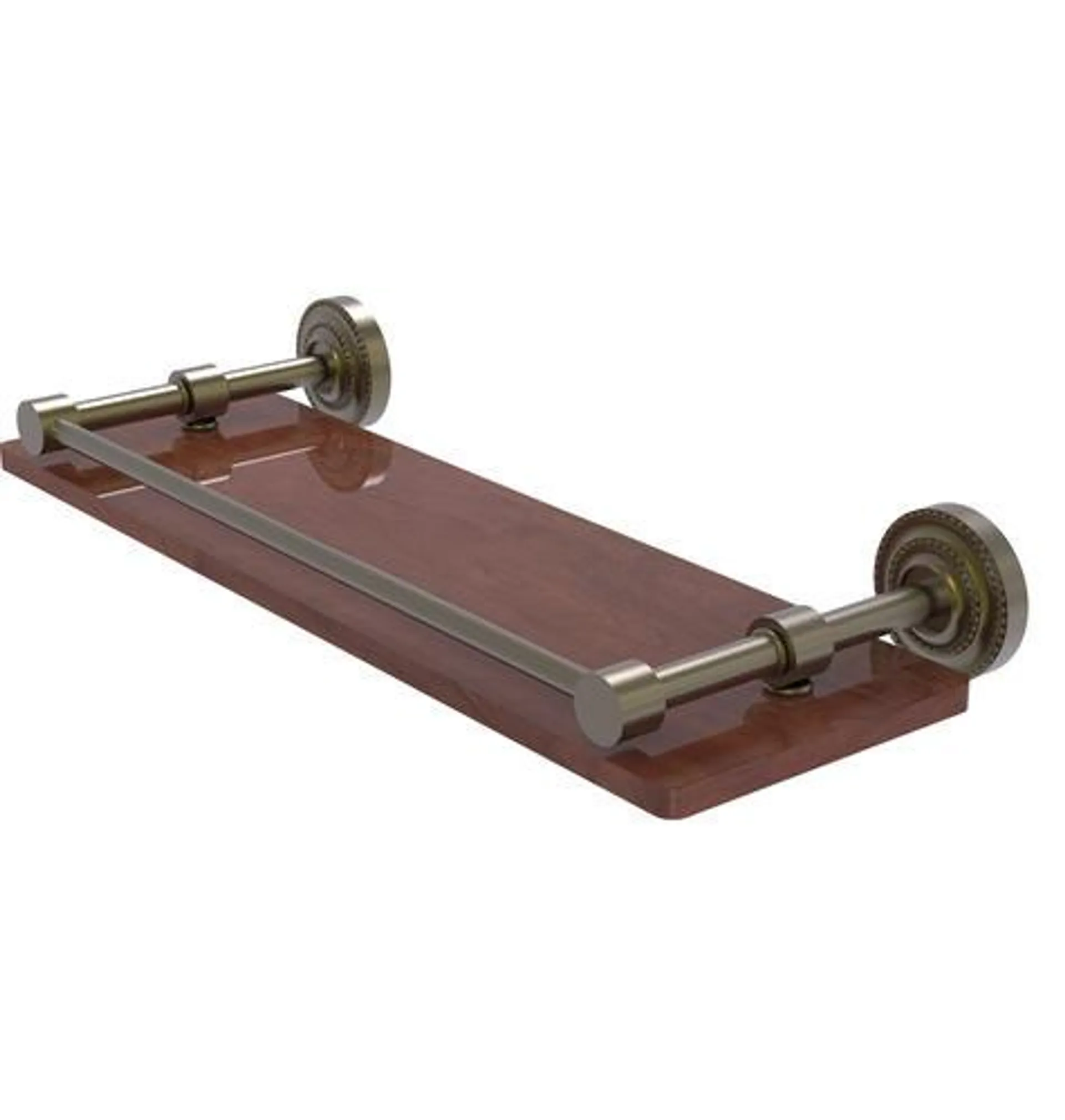 Allied Brass Dottingham 16" Antique Brass Solid IPE Ironwood Bathroom Shelf with Gallery Rail