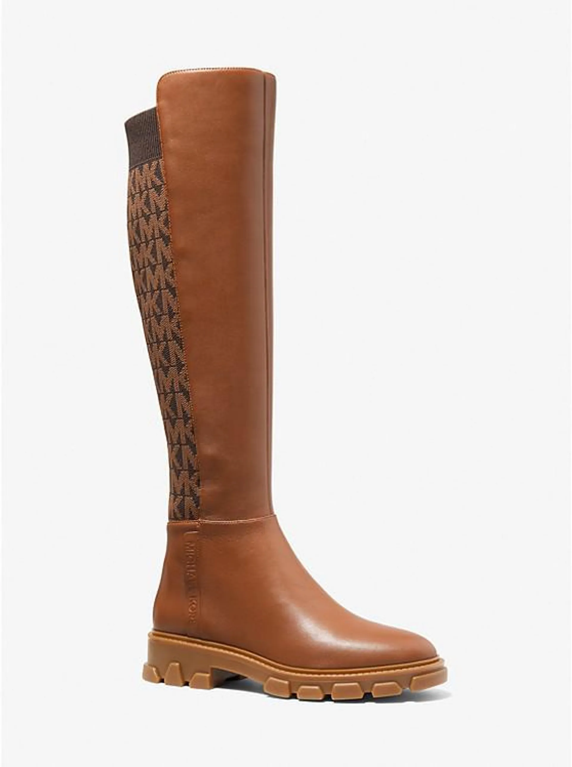 Ridley Leather and Logo Jacquard Knee Boot