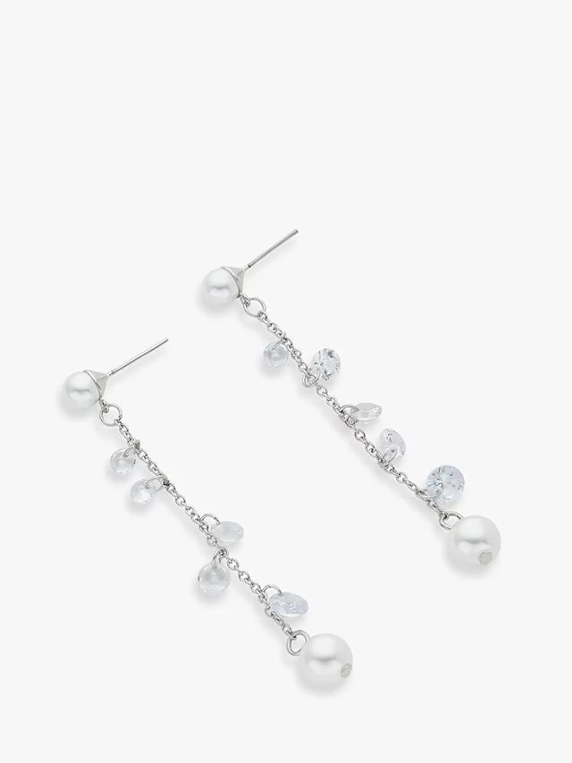 Cubic Zirconia Stone Faux Pearl Drop Earrings, Silver