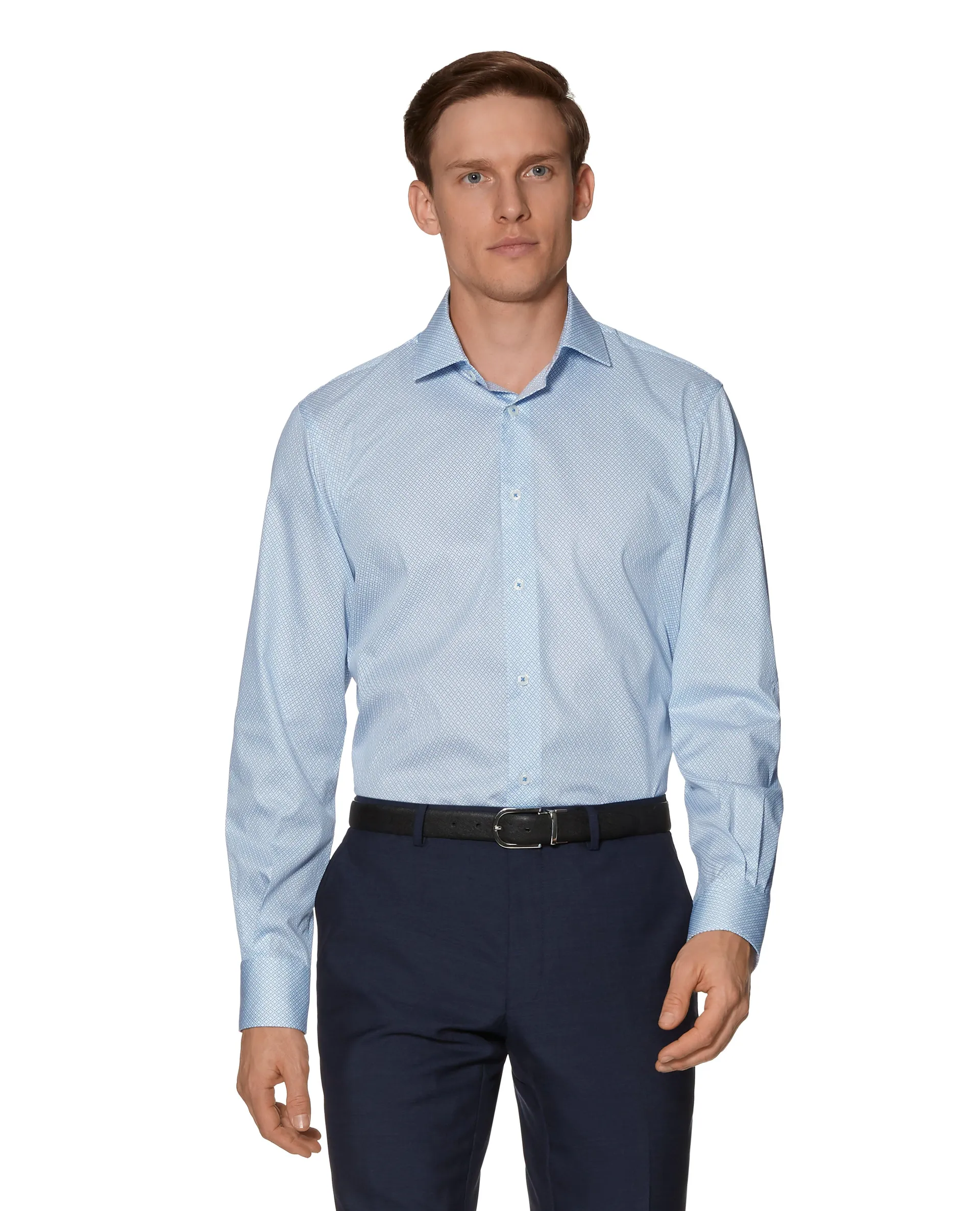 Gyroscopic Print Slim Fit Blue Single Cuff Shirt