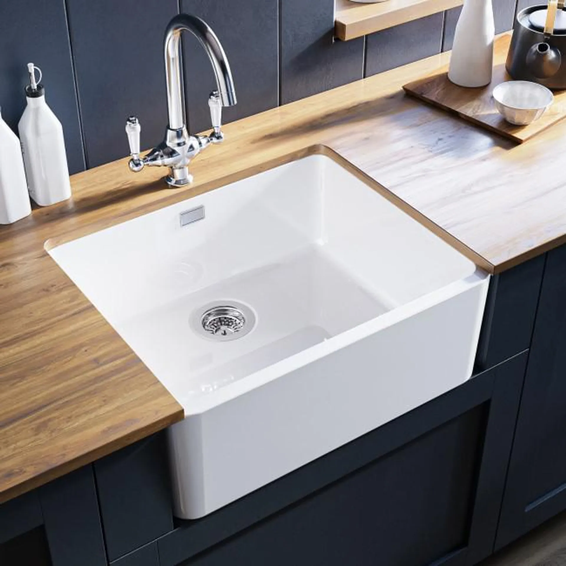 Single Bowl White Ceramic Belfast / Butler Kitchen Sink - Taylor & Moore Esme