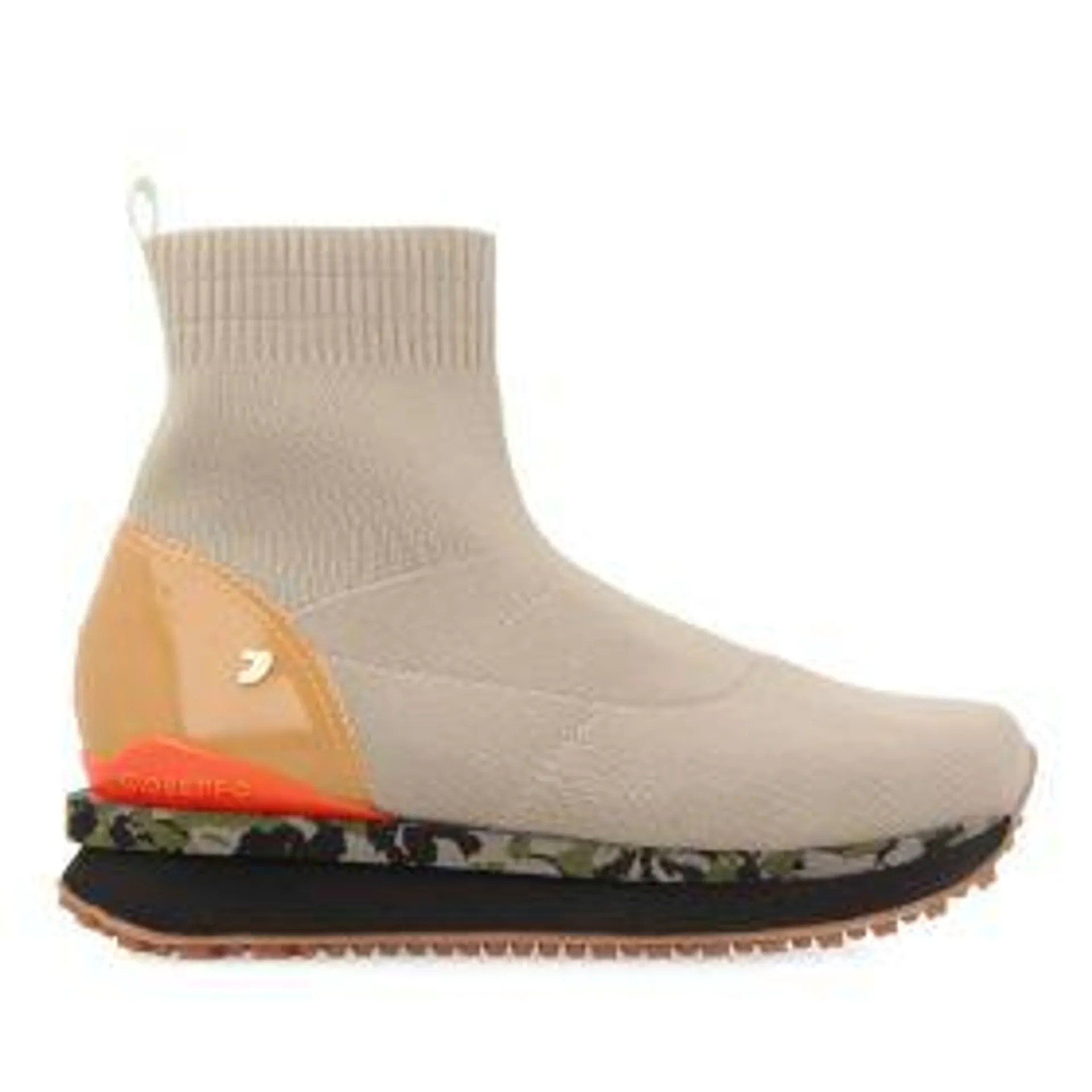 Kehra women's camouflage sock-style sneakers with adjustable straps and details in orange, gold, beige and mint green