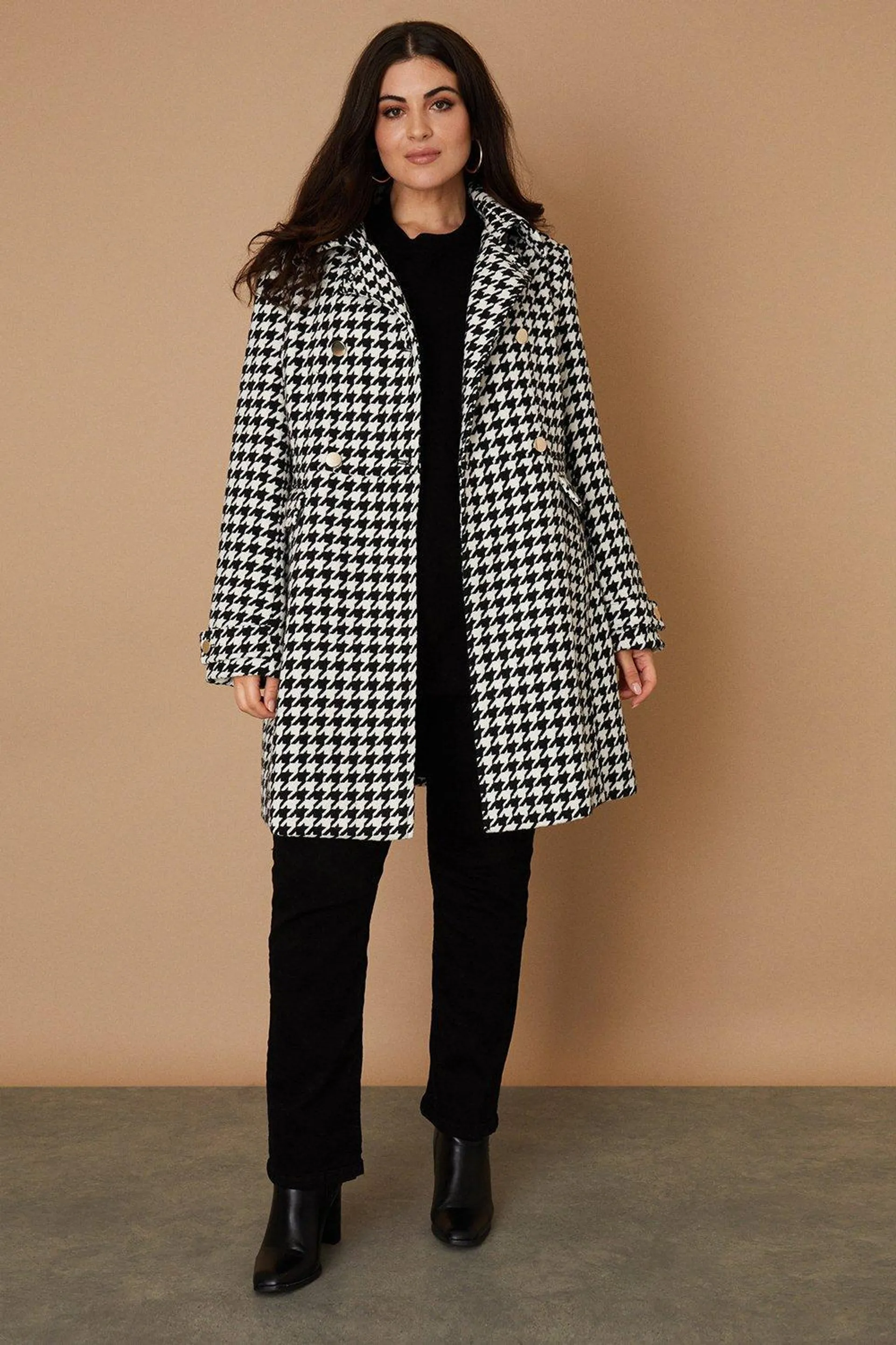 Curve Dogtooth Check Pea Coat