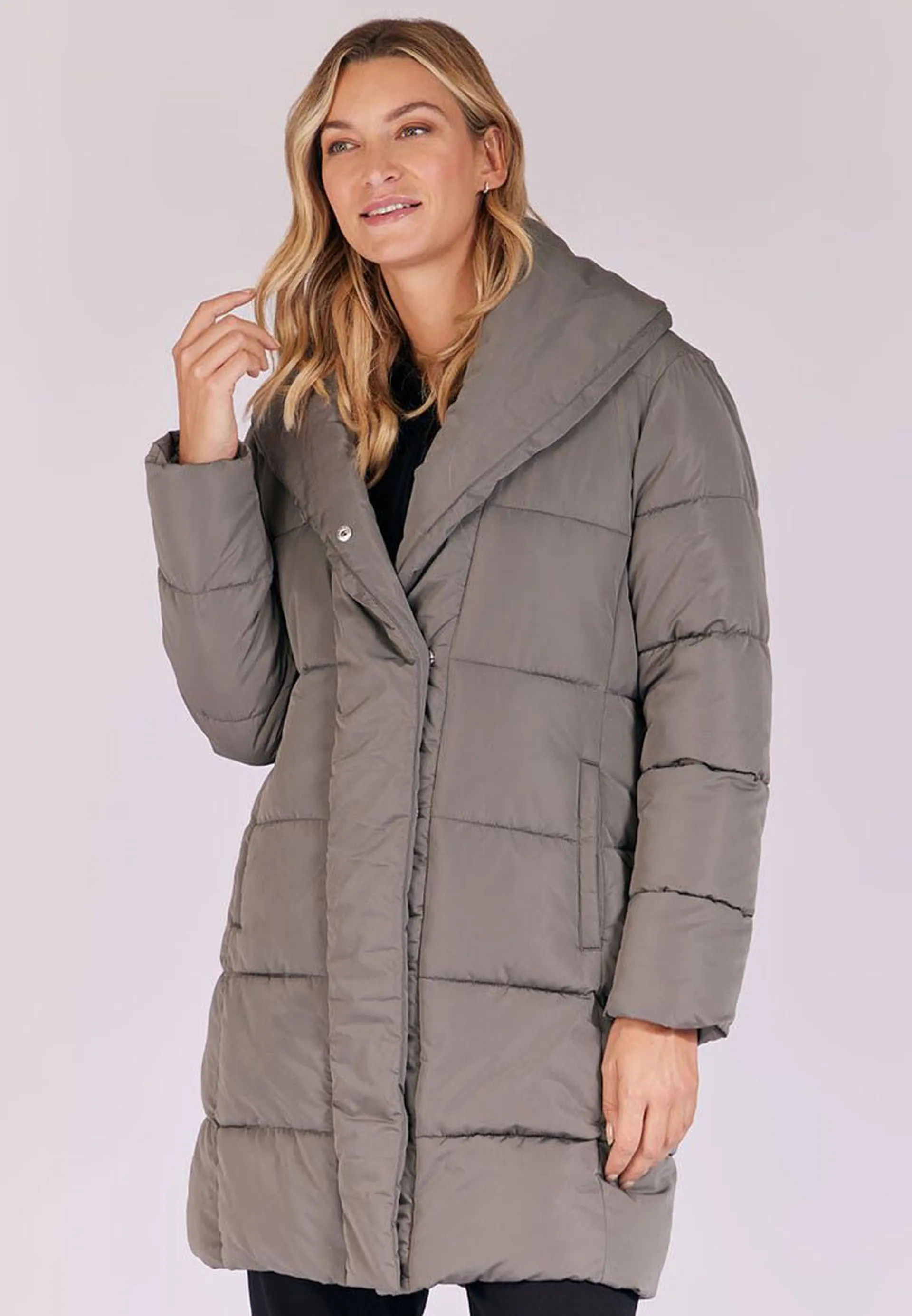 Womens Grey Longline Padded Coat
