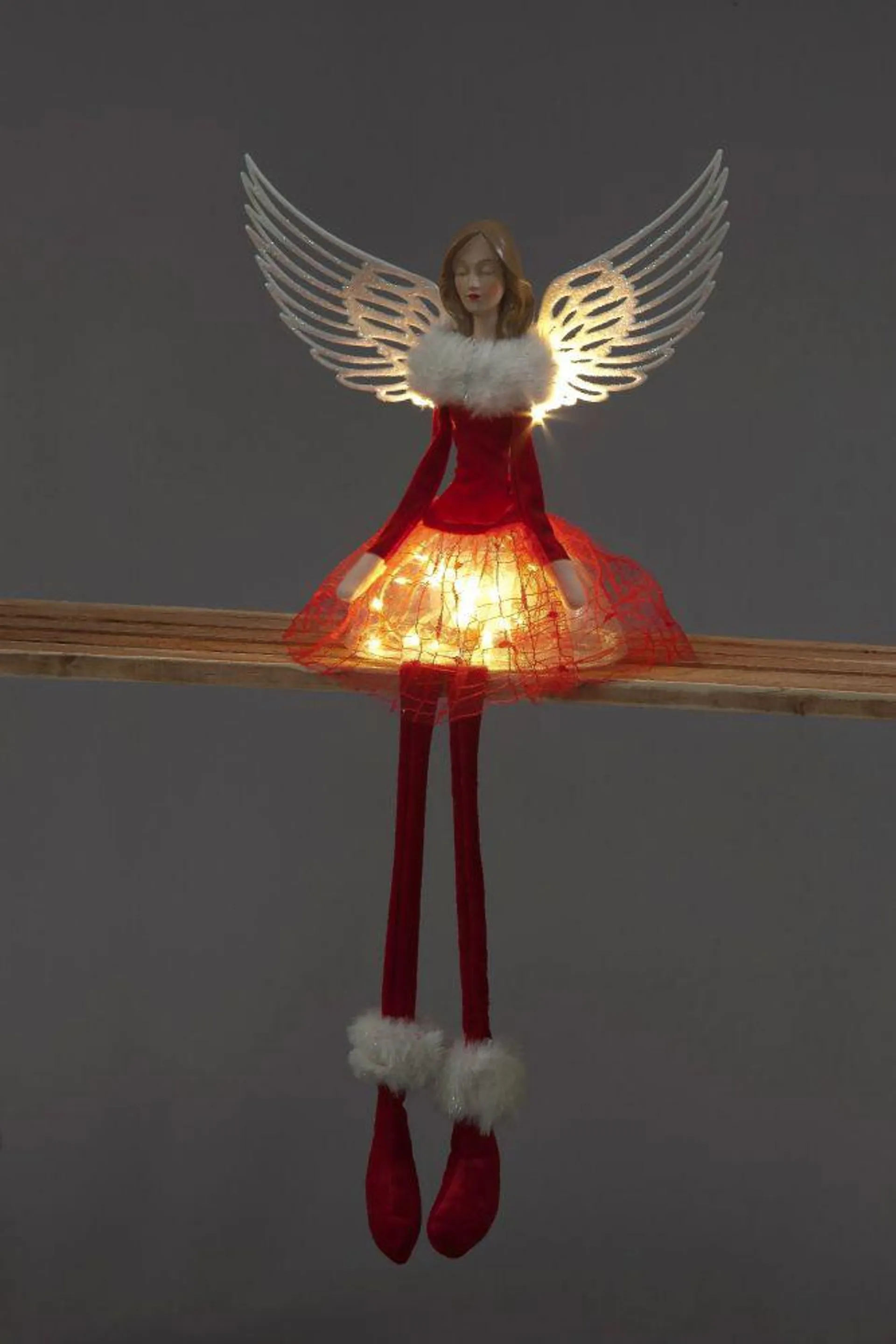 Battery Operated 54cm LED Sitting Angel With Red Skirt