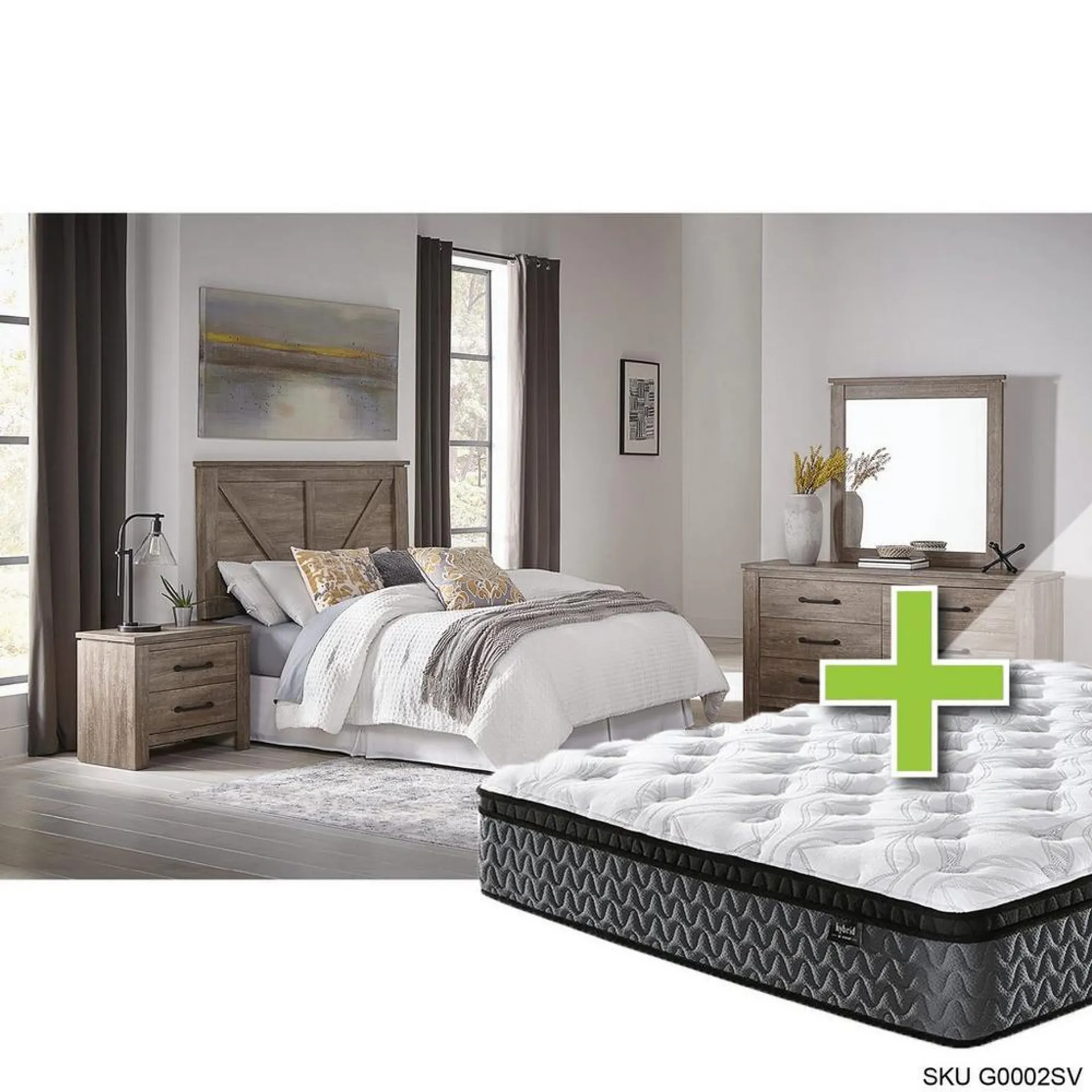Adorna II 5 - Piece Queen Bedroom Set w/ 12" Highland Premium Pillow Top Plush Memory Foam Mattress, Foundation, & Cases